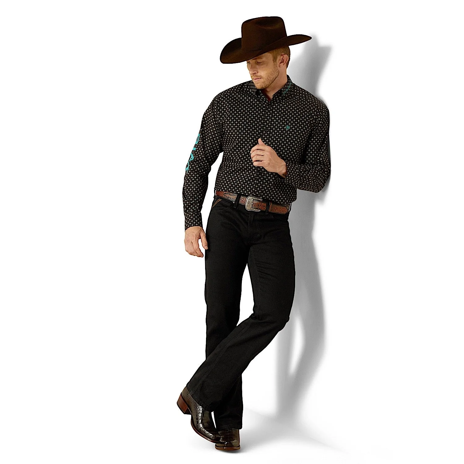 Ariat Men's Team Philbert Classic Fit Shirt - Black/Teal - Image 3