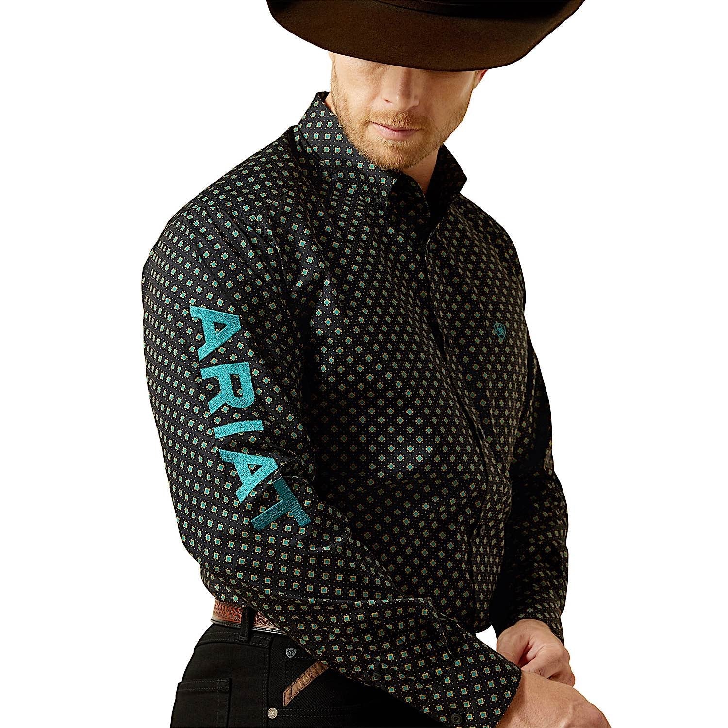 Ariat Men's Team Philbert Classic Fit Shirt - Black/Teal - Image 4