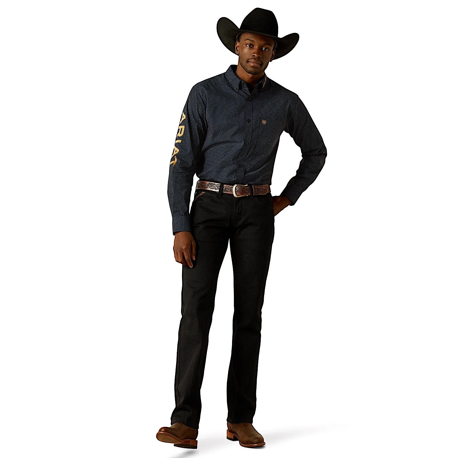 Ariat Men's Team Portland Fitted Shirt - Black/Gold - Image 3