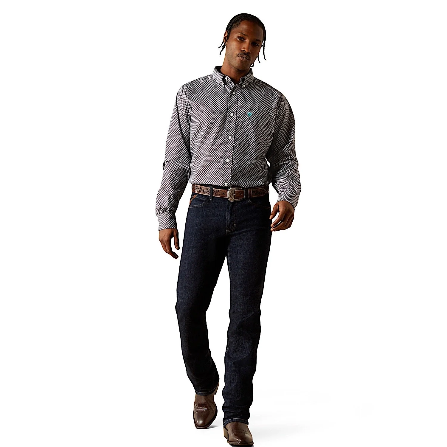 Ariat Men's Wrinkle Free Caleb Classic Fit Shirt - Dark Grey - Image 3