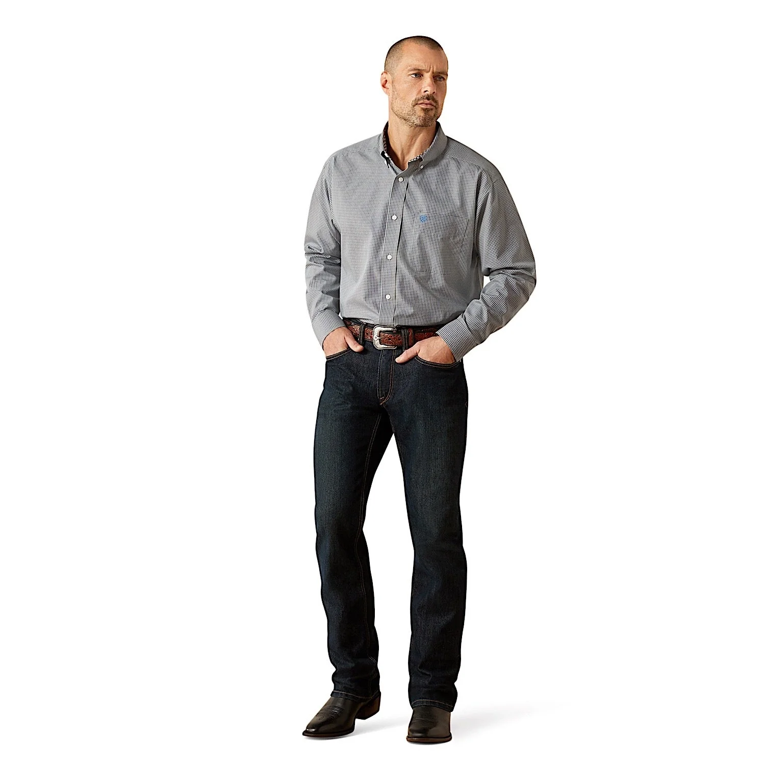 Ariat Men's Wrinkle Free Clayton Classic Fit Shirt - Light Grey - Image 3