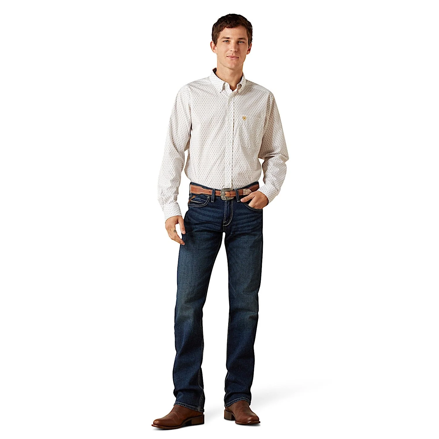 Ariat Men's Wrinkle Free Dewitt Fitted Shirt - Cream - Image 3