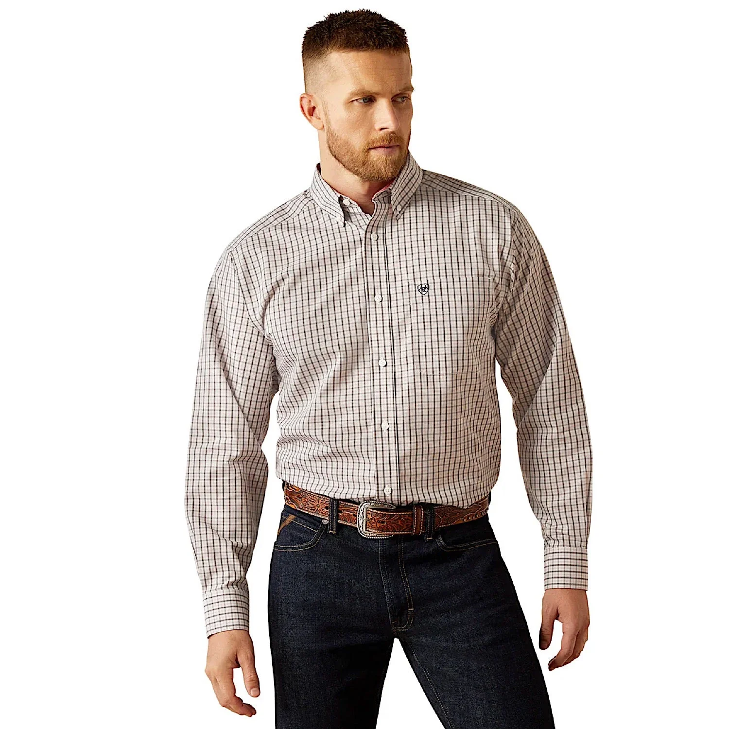 Ariat Men's Wrinkle Free Drew Shirt - White/Blue Check
