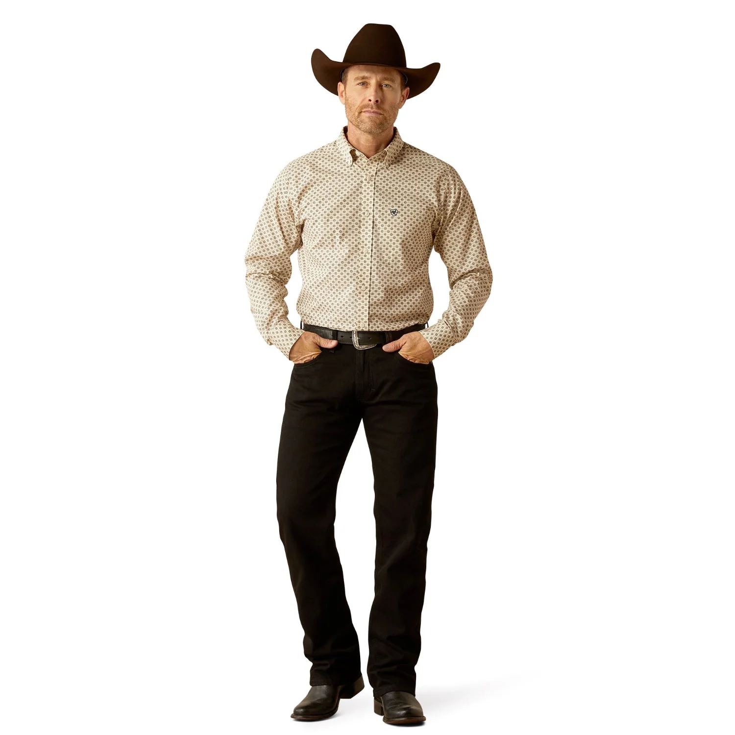 Ariat Men's Wrinkle Free Fraiser Classic Fit Shirt - Cream - Image 3