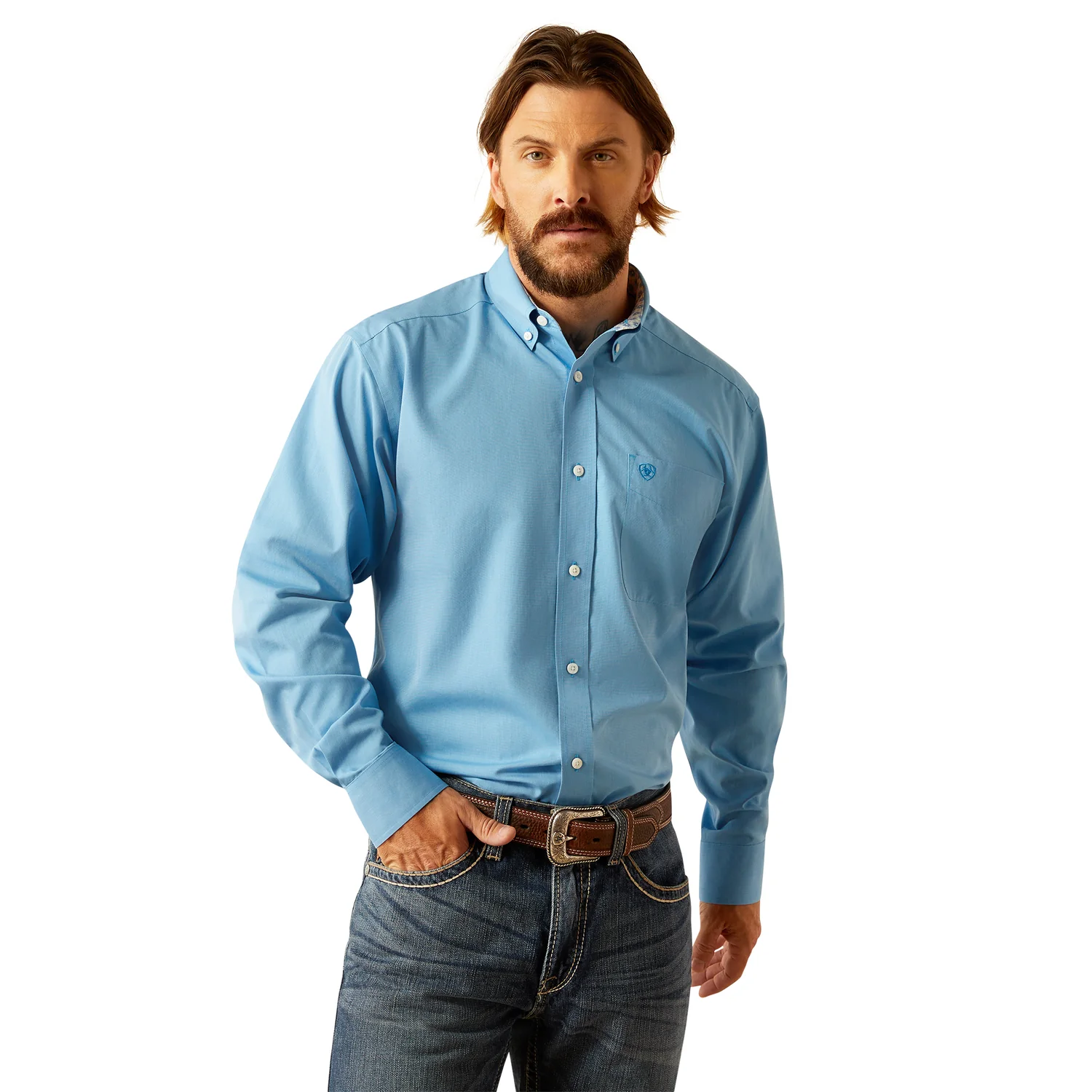 Ariat Men's Wrinkle Free Solid Classic Fit Shirt - Blue