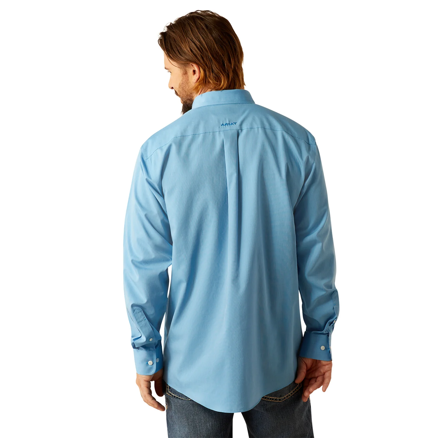 Ariat Men's Wrinkle Free Solid Classic Fit Shirt - Blue - Image 2