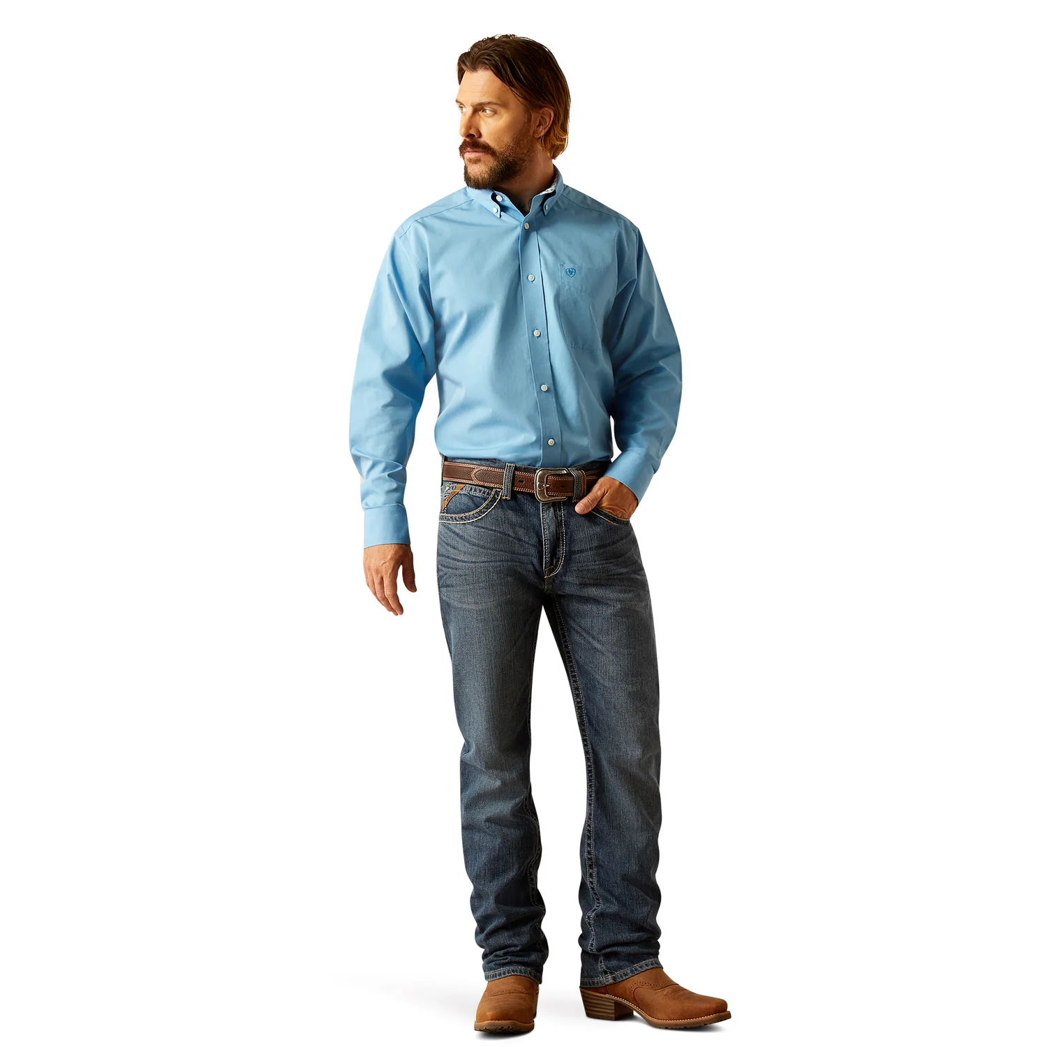Ariat Men's Wrinkle Free Solid Classic Fit Shirt - Blue - Image 5