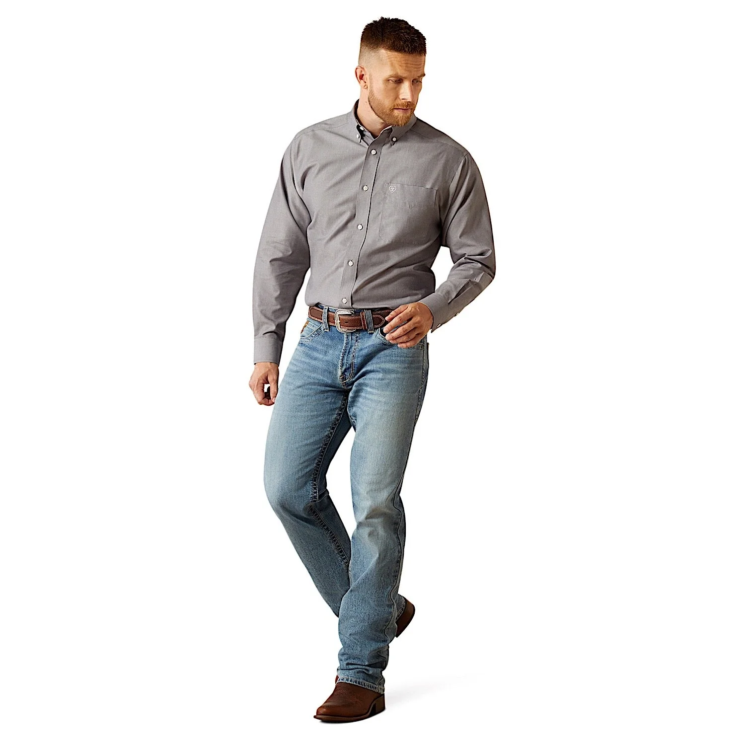 Ariat Men's Wrinkle Free Solid Classic Fit Shirt - Grey - Image 3