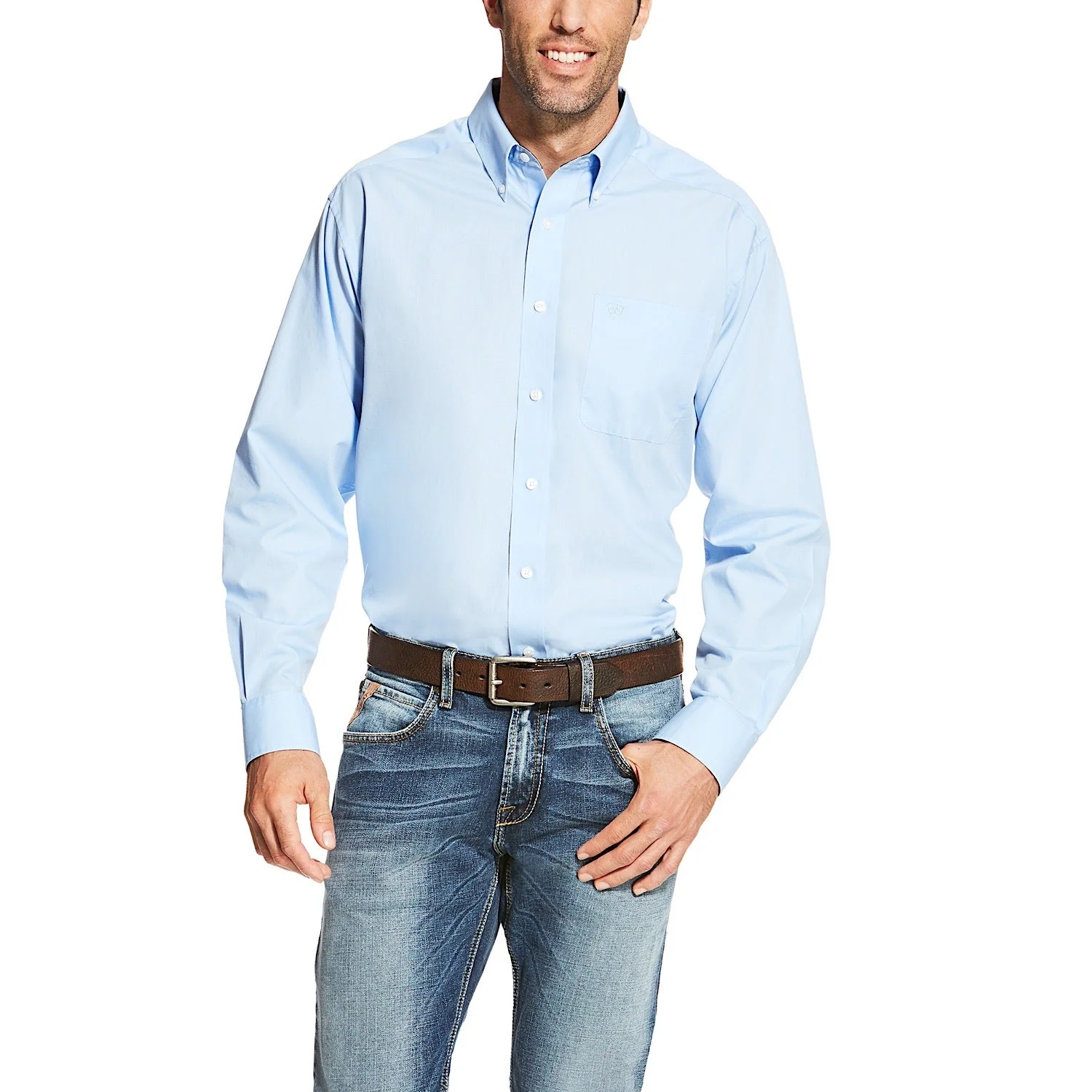 Ariat Men's Wrinkle Free Solid Classic Fit Shirt - Light Blue