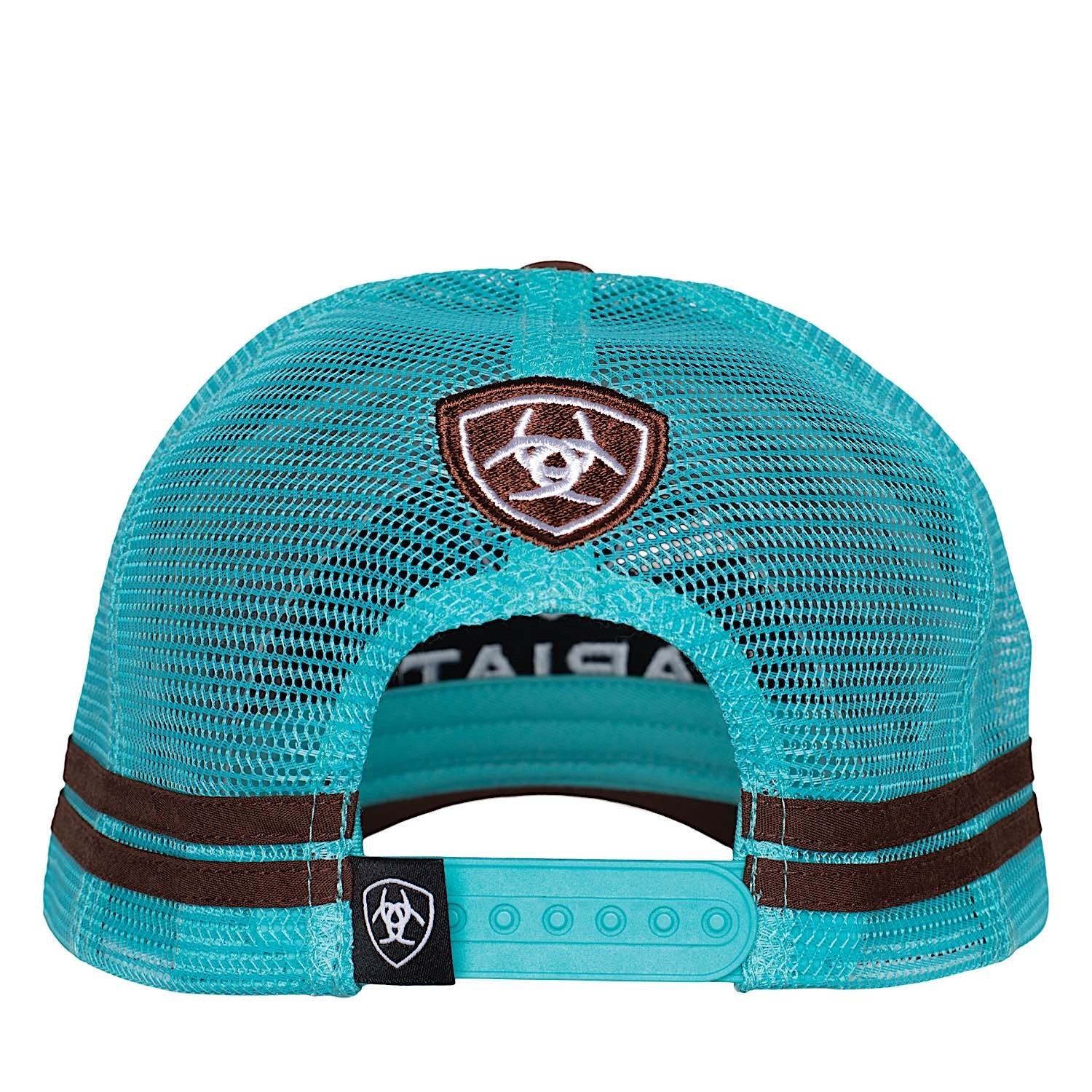 Ariat Stacked Logo Trucker Cap - Brown / Turquoise - Image 2