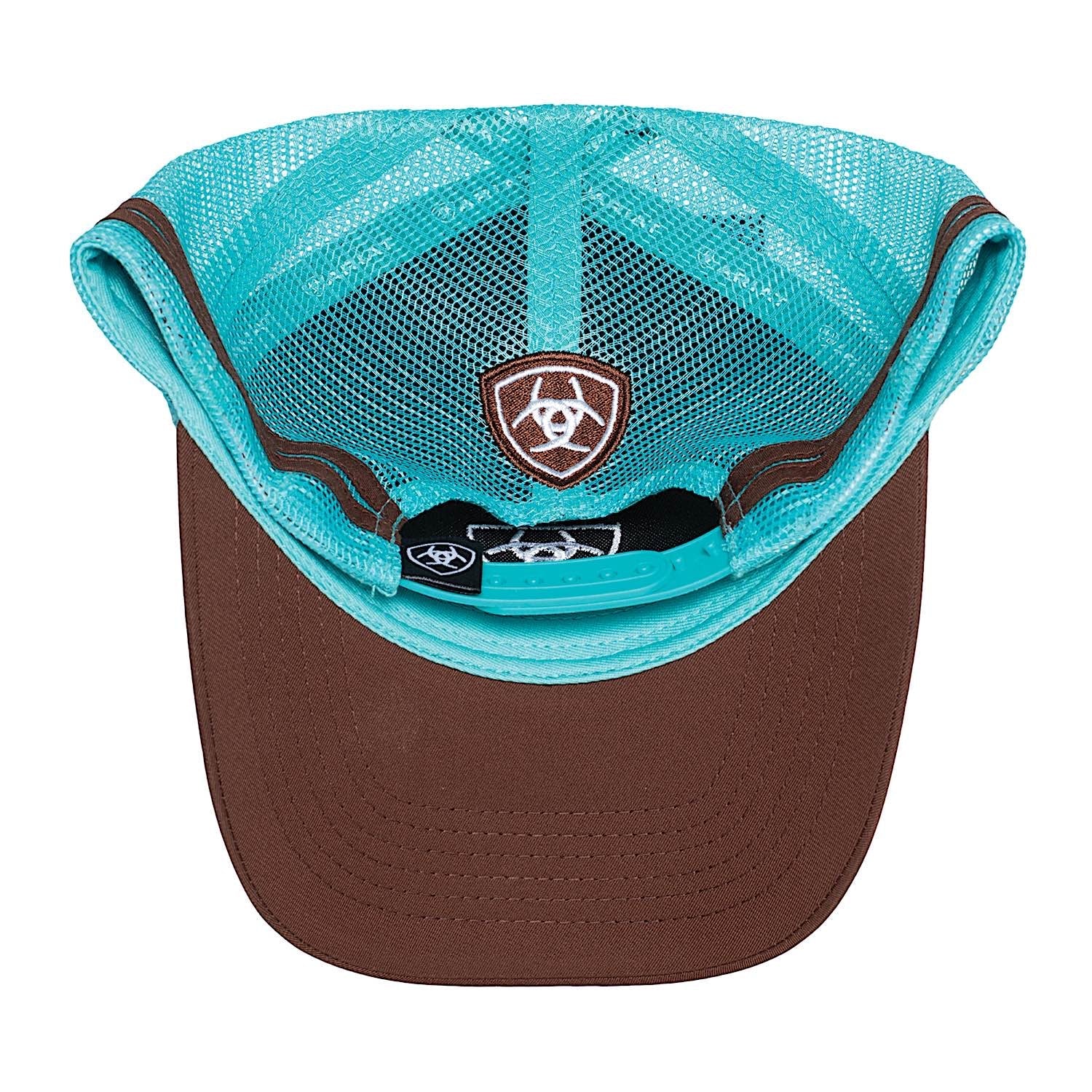 Ariat Stacked Logo Trucker Cap - Brown / Turquoise - Image 3