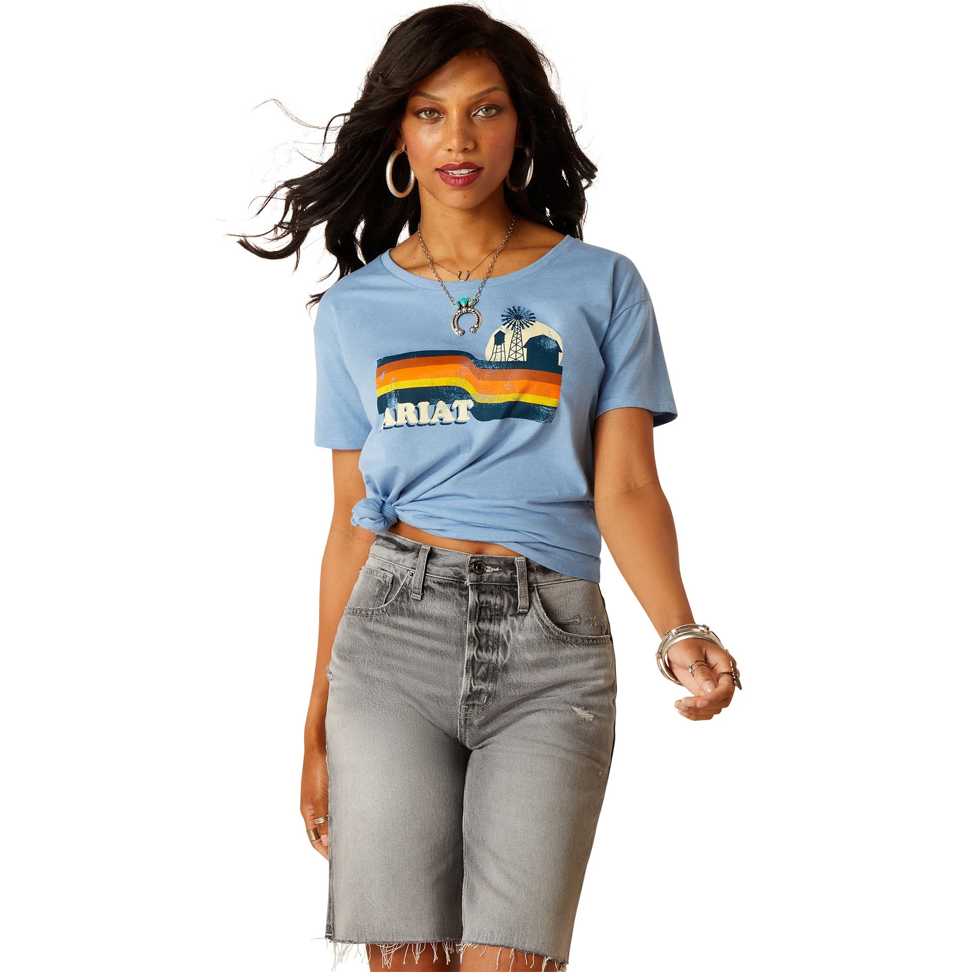 Ariat Women's Acres T-Shirt Light Blue Heather - Image 3