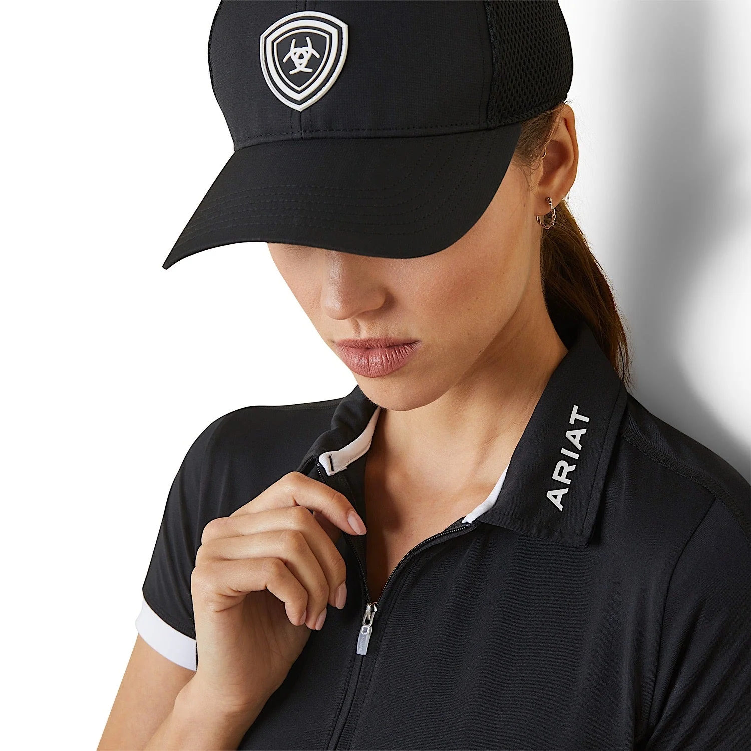 Ariat Womens Bandera 1/4 Zip S/S Polo Black - Image 3