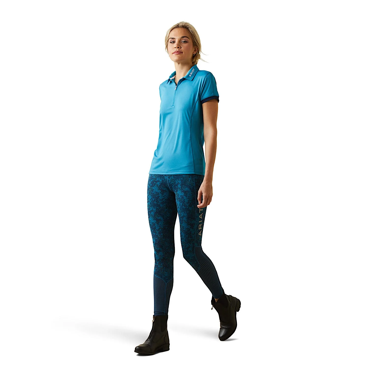 Ariat Womens Bandera 1/4 Zip SS Polo Mosaic Blue - Image 6