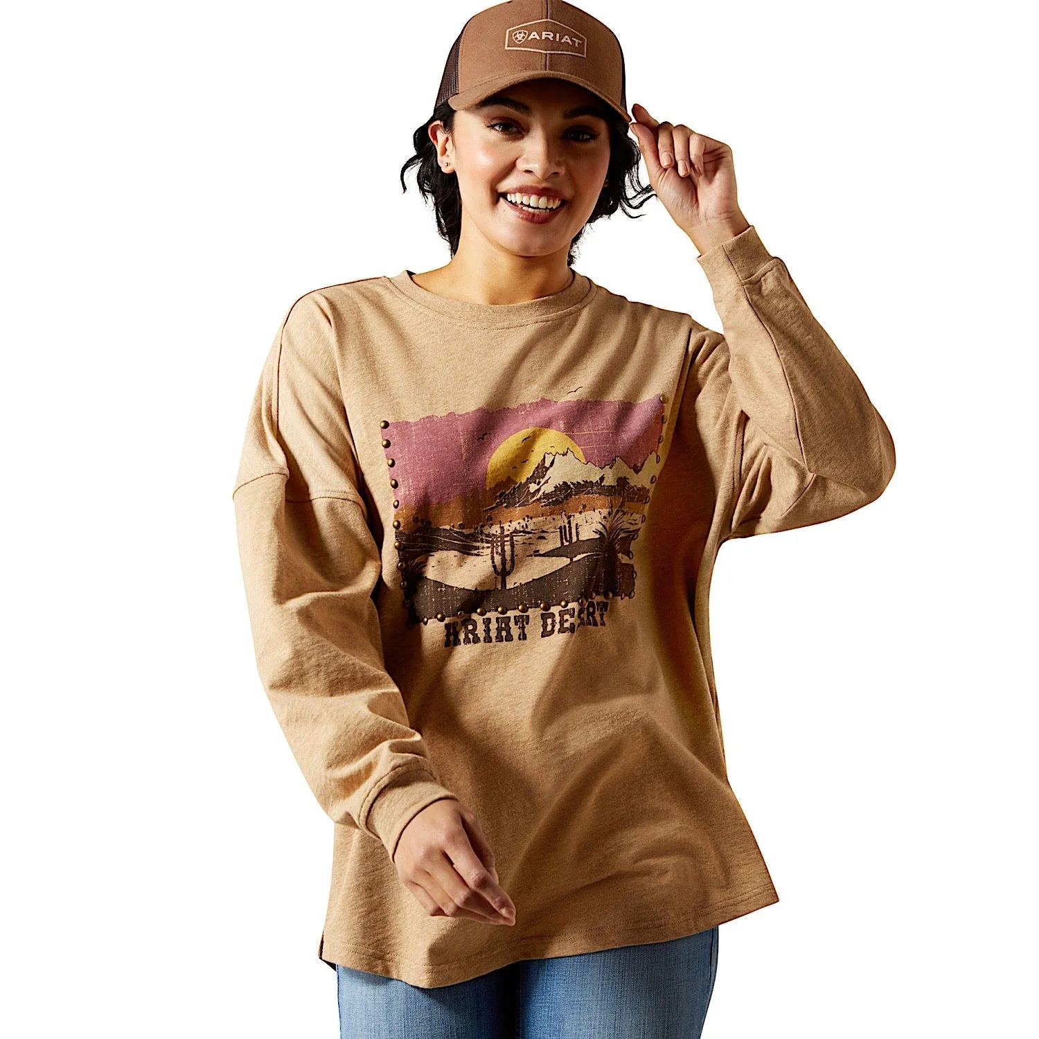 Ariat Women's Canvas Oversized Long Sleeve T-Shirt - Dark Heather Oatmeal