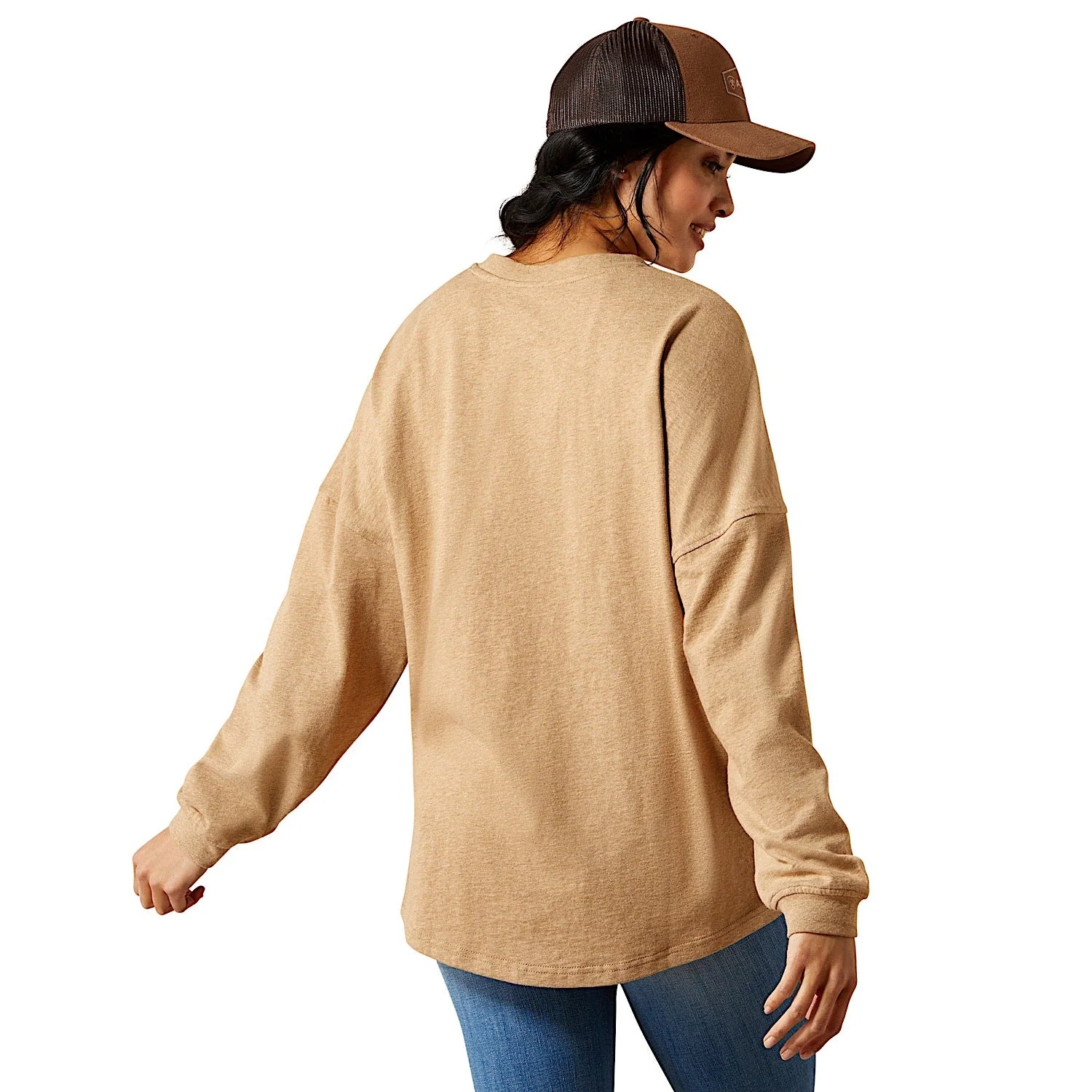 Ariat Women's Canvas Oversized Long Sleeve T-Shirt - Dark Heather Oatmeal - Image 2