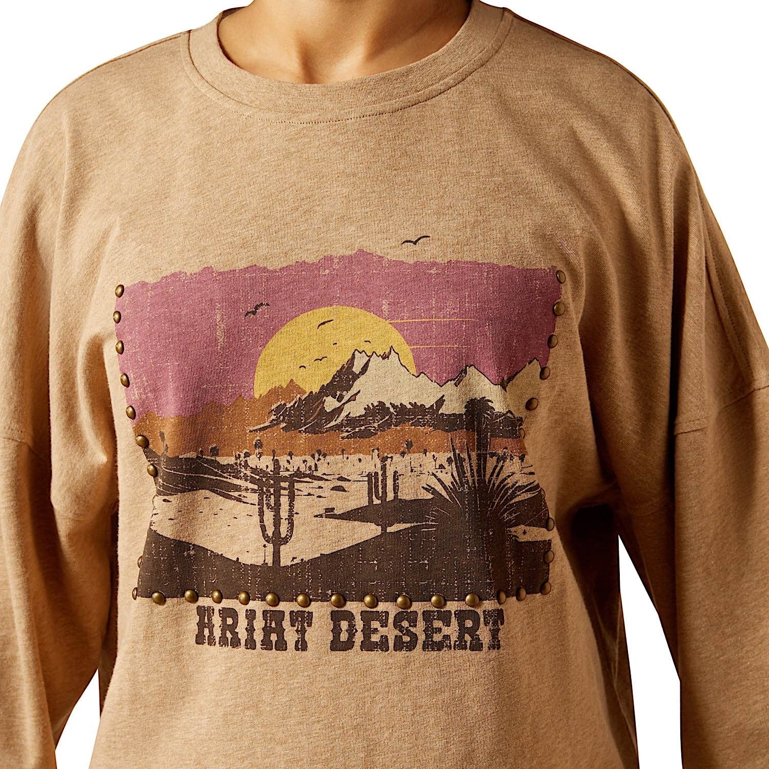 Ariat Women's Canvas Oversized Long Sleeve T-Shirt - Dark Heather Oatmeal - Image 4