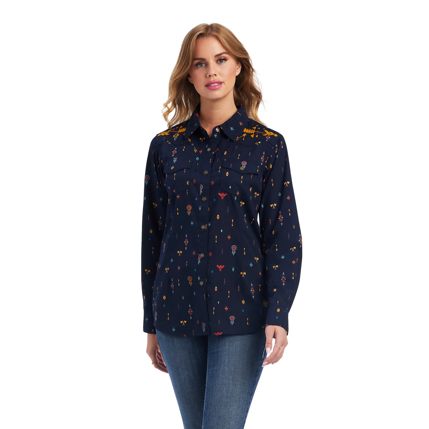 Ariat Women's Dakota Snap LS Shirt - Navy Multi Print