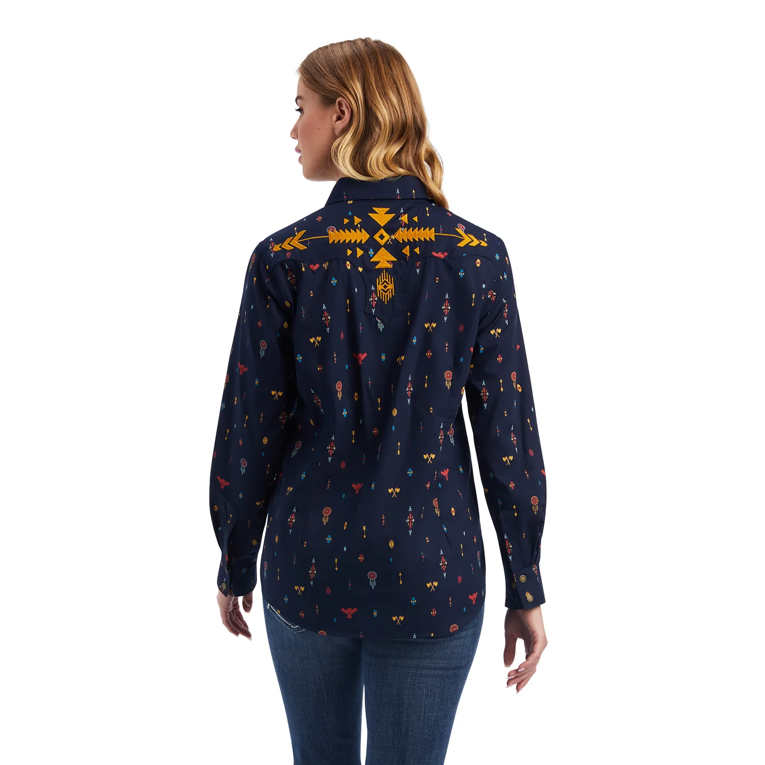 Ariat Women's Dakota Snap LS Shirt - Navy Multi Print - Image 2
