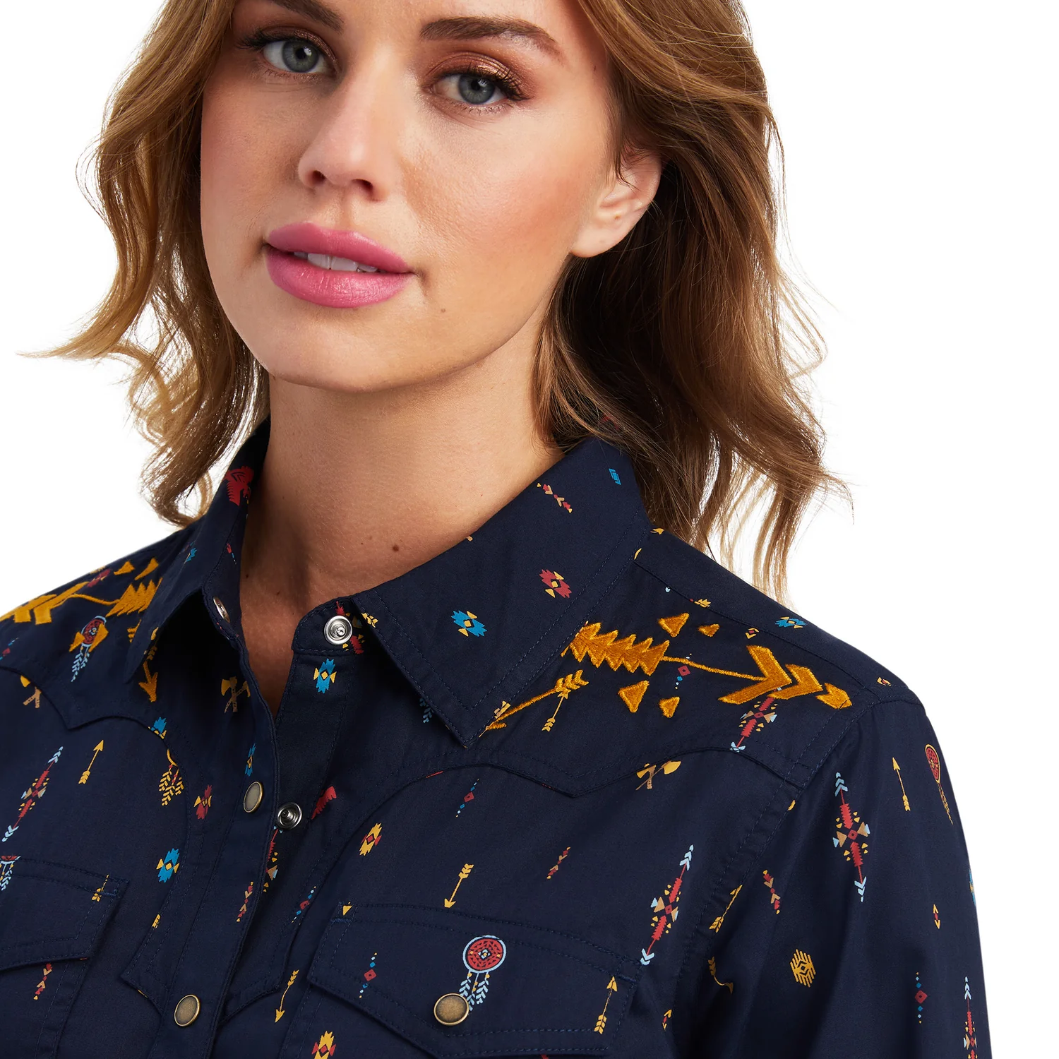 Ariat Women's Dakota Snap LS Shirt - Navy Multi Print - Image 3