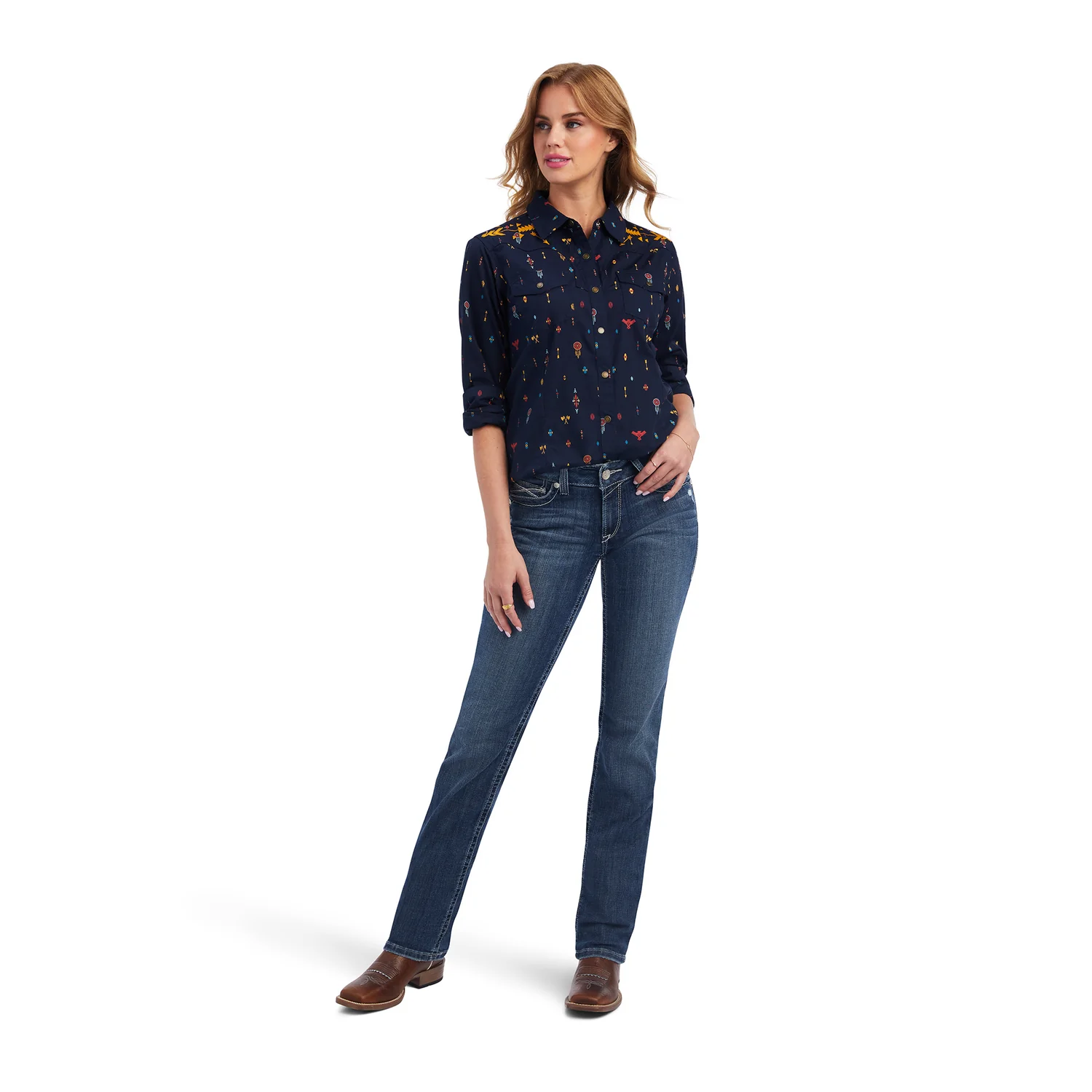 Ariat Women's Dakota Snap LS Shirt - Navy Multi Print - Image 4