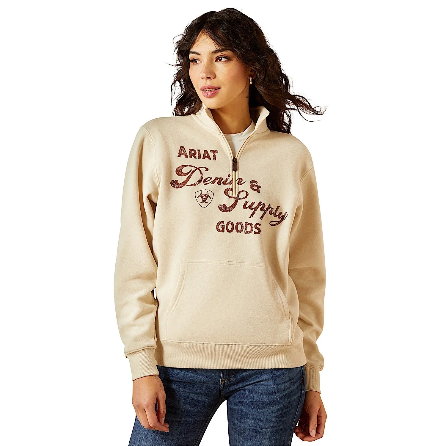 Ariat Women's Denim & Supply 1/2 Zip Sweatshirt - Oyster Gray