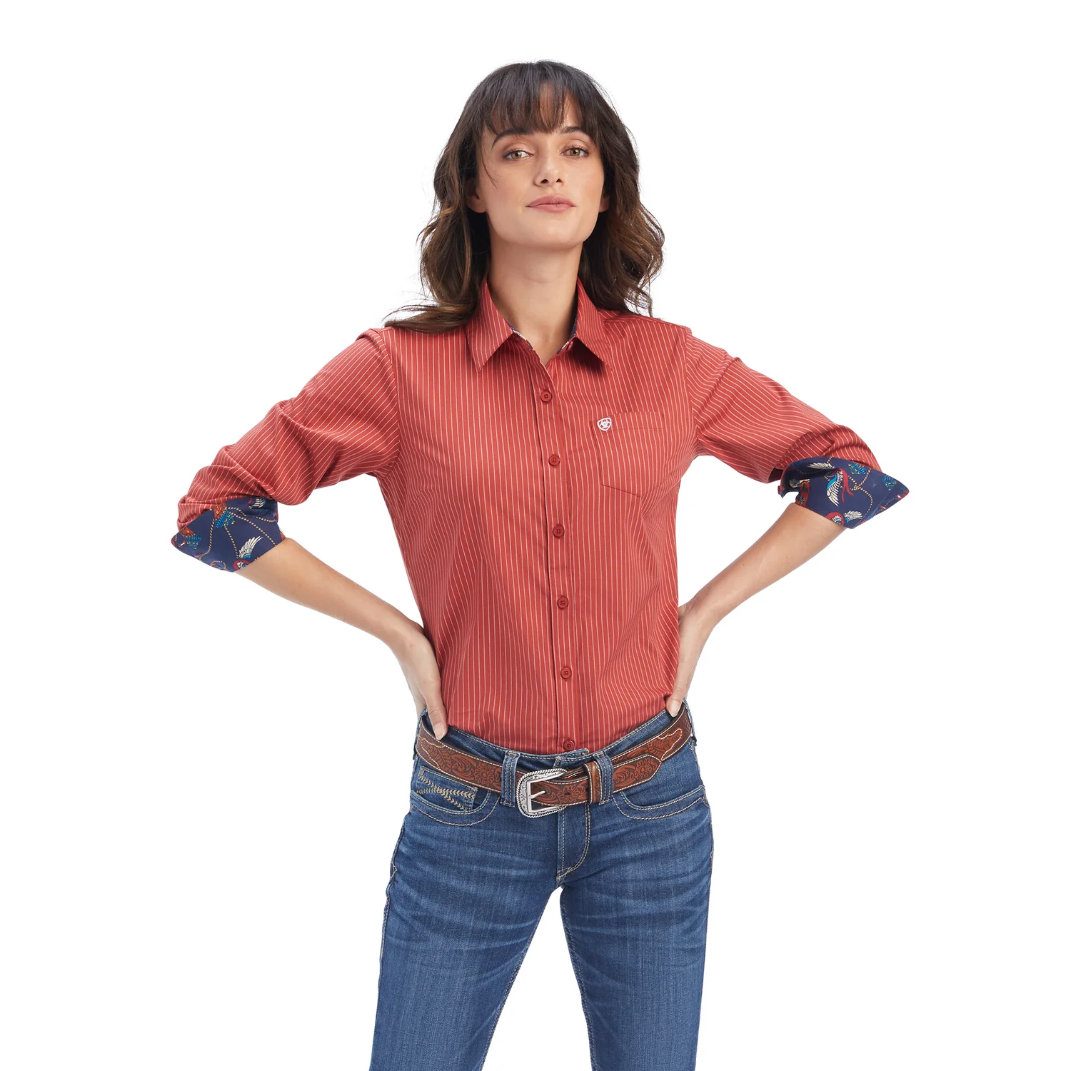 Ariat Women's Kirby Stretch Shirt - Bossa Nova/White Pinstripe
