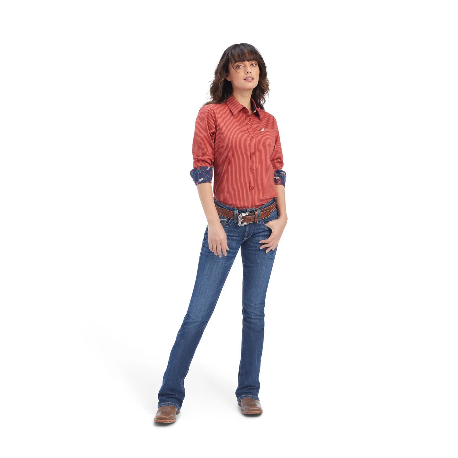 Ariat Women's Kirby Stretch Shirt - Bossa Nova/White Pinstripe - Image 4