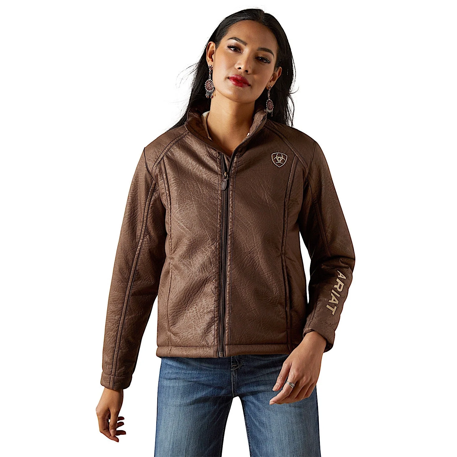 Ariat Women's Logo Softshell Faux Leather Jacket - Brown