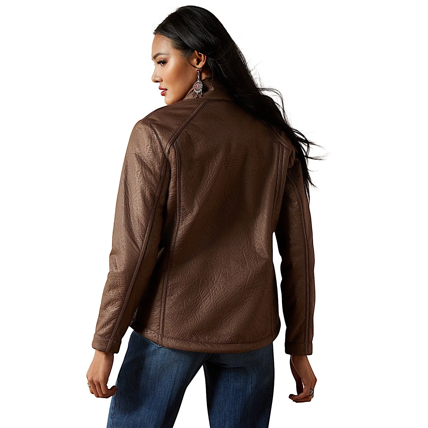 Ariat Women's Logo Softshell Faux Leather Jacket - Brown - Image 2