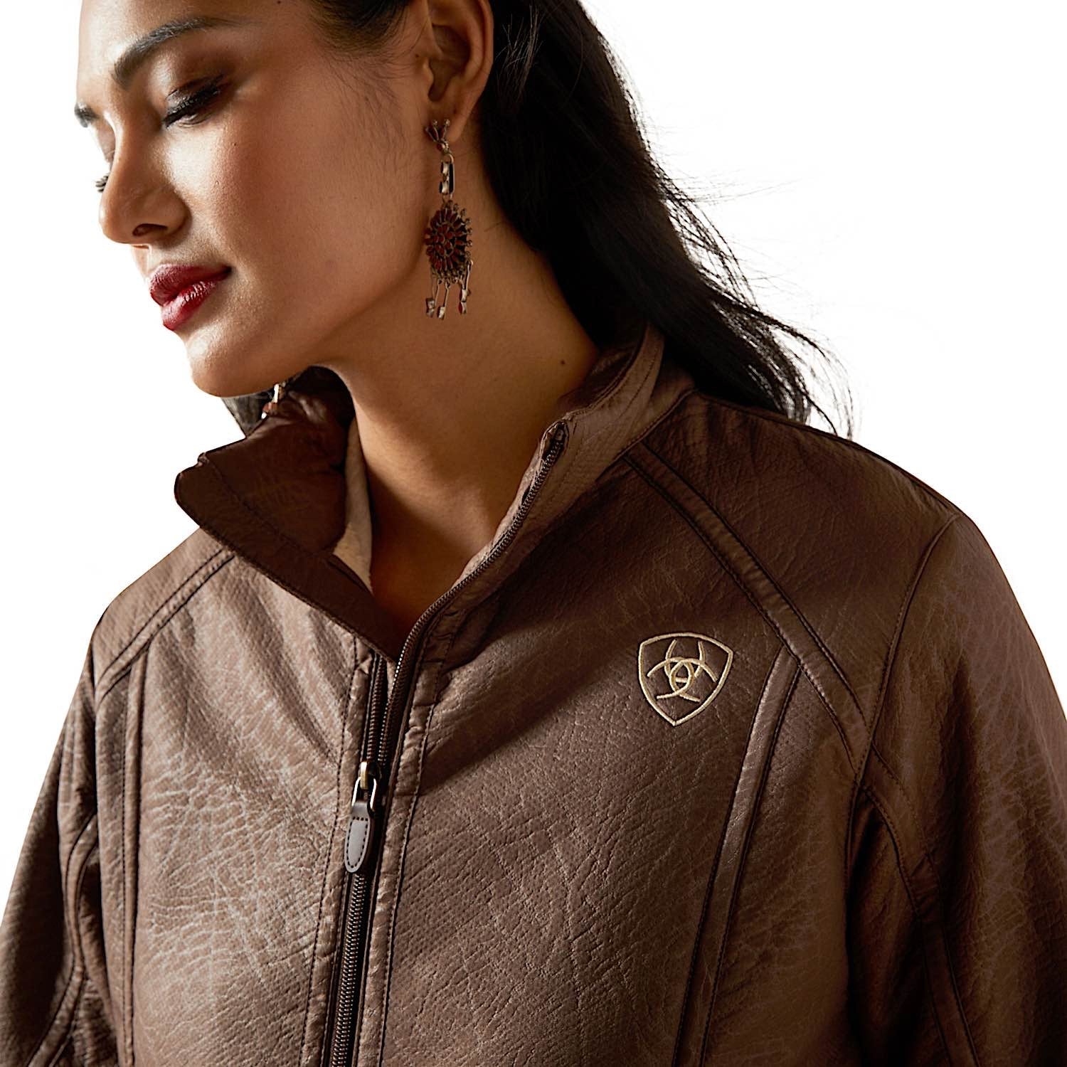 Ariat Women's Logo Softshell Faux Leather Jacket - Brown - Image 4