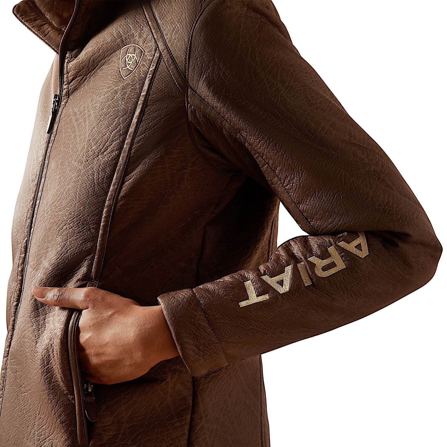 Ariat Women's Logo Softshell Faux Leather Jacket - Brown - Image 6