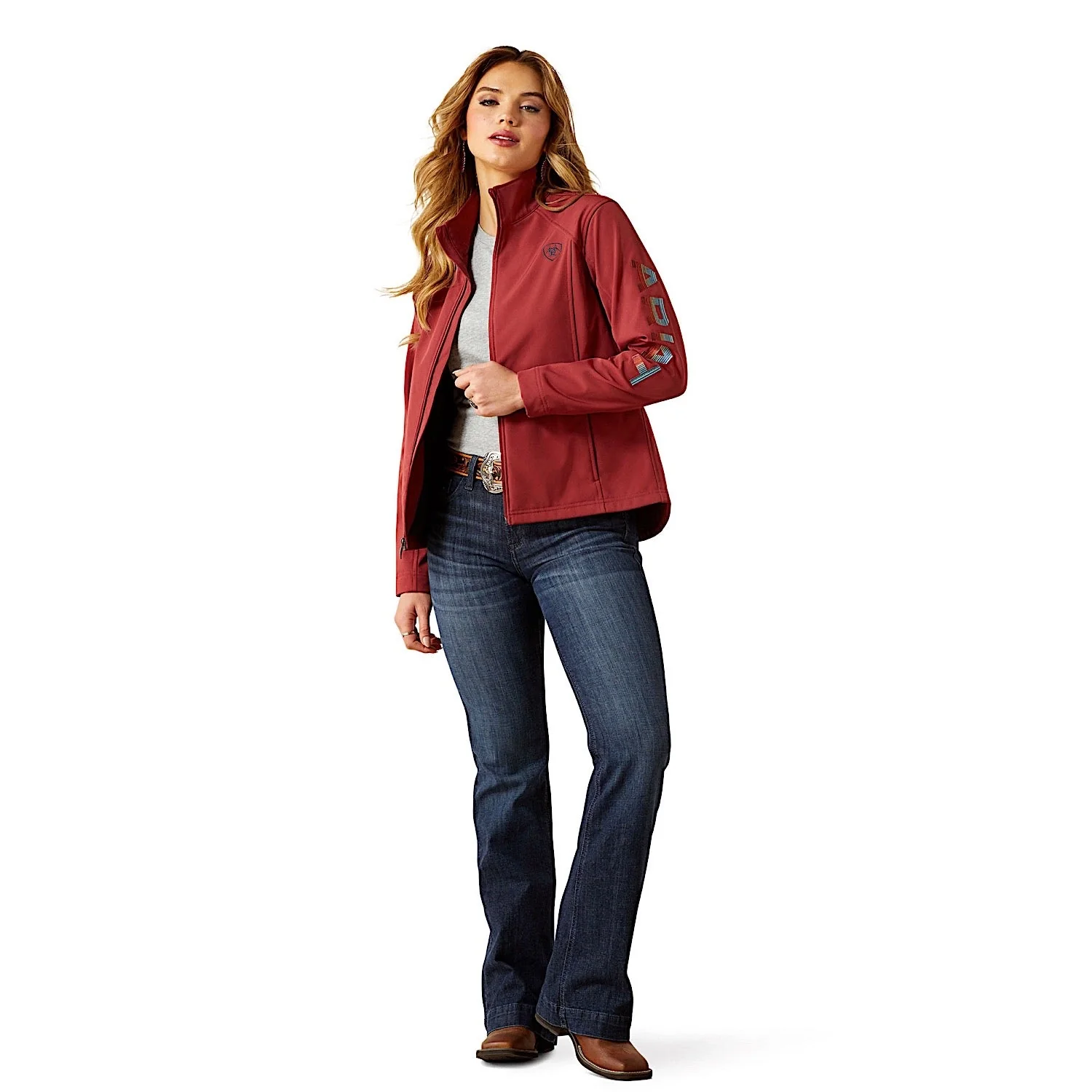 Ariat Women's Logo Softshell Jacket - Burnt Russet/Stripe - Image 3