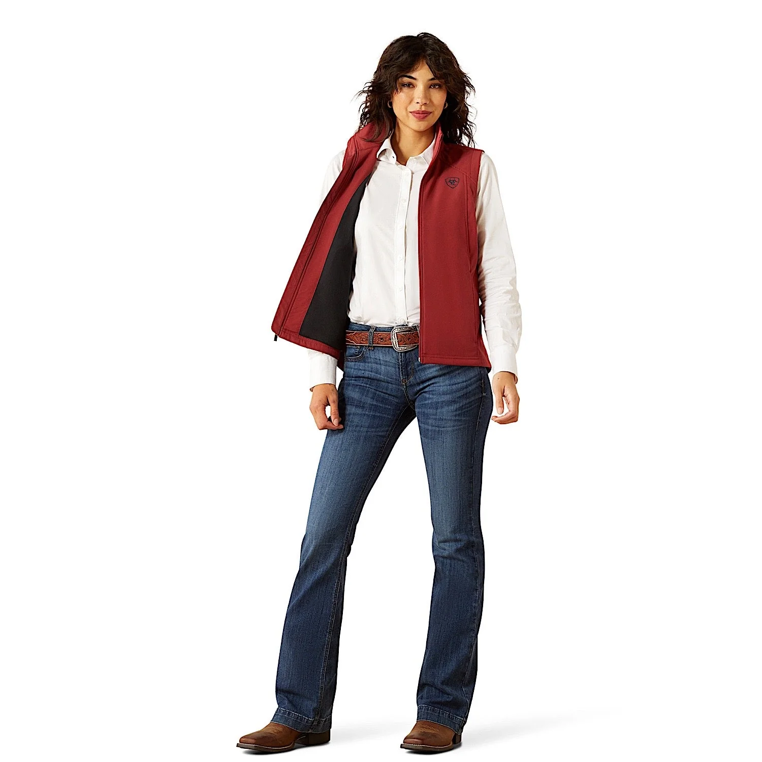 Ariat Women's Logo Softshell Vest - Burnt Russet / Stripe - Image 3