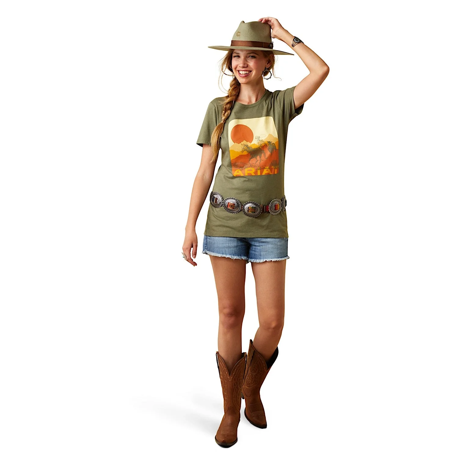 Ariat Womens Mustang Fever Tee Military Heather - Image 3