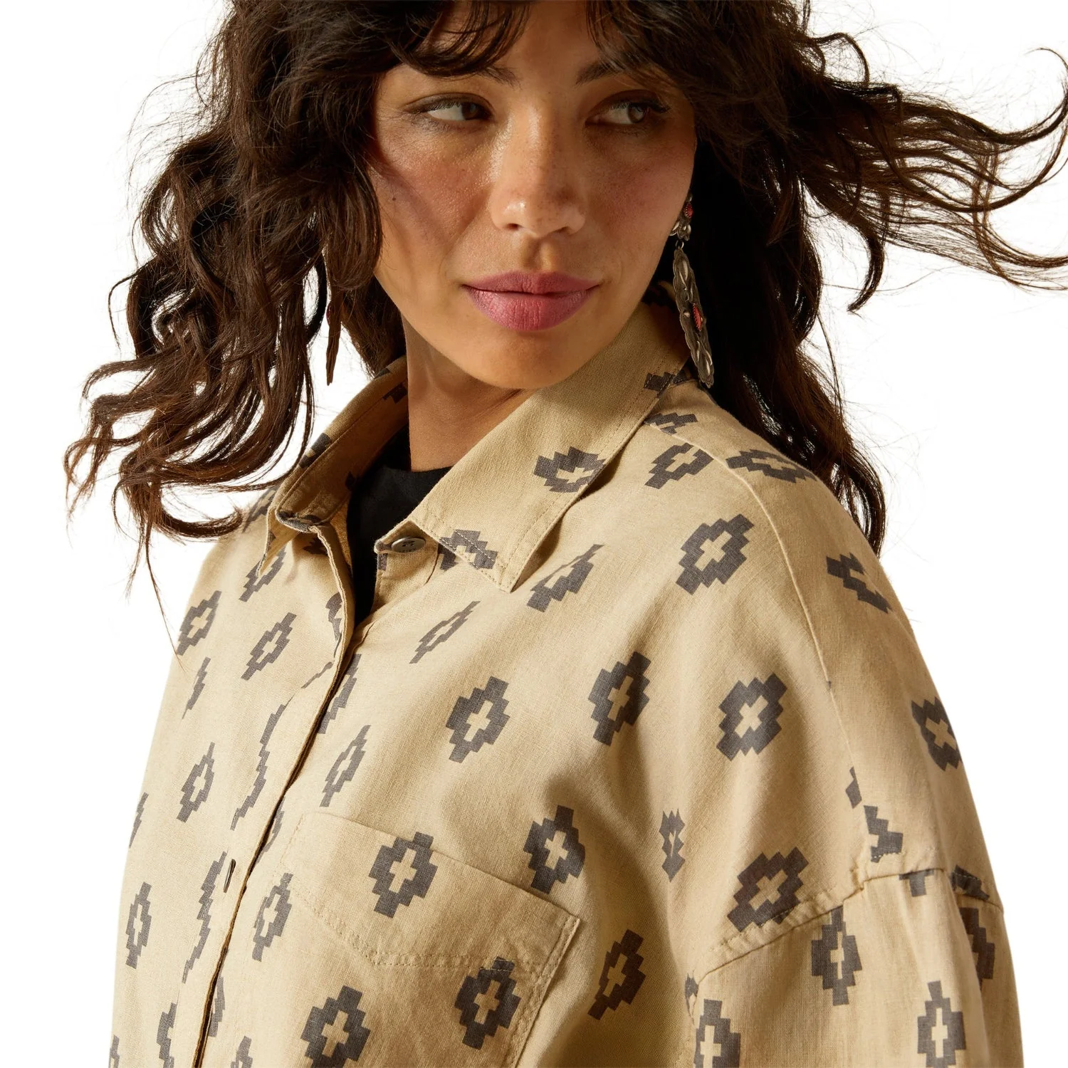 Ariat Women's Poppy Summer Overshirt Shirt - Isela Southwest Print - Image 3