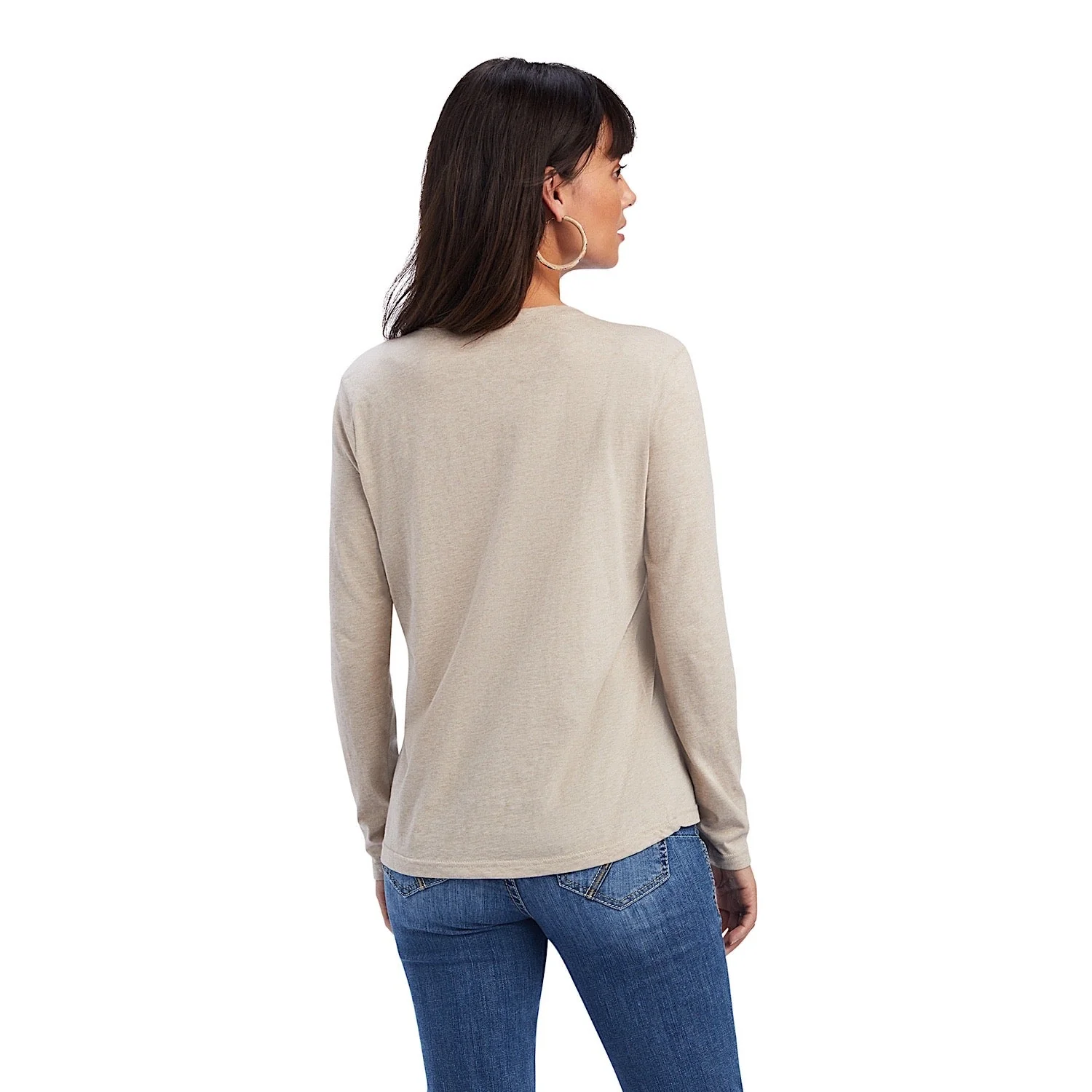 Ariat Women's REAL Chest Logo Relaxed L/S Tee Oatmeal Heather - Image 2