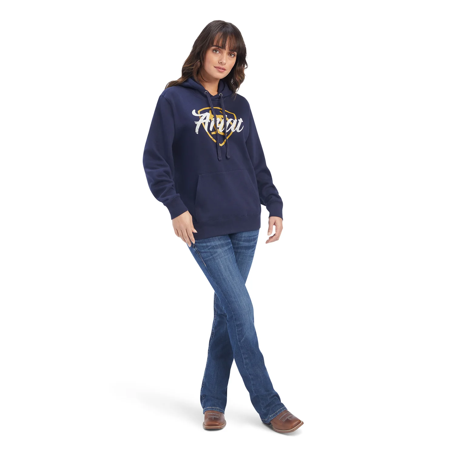 Ariat Womens REAL Shield Logo Hoodie - Navy Eclipse - Image 4