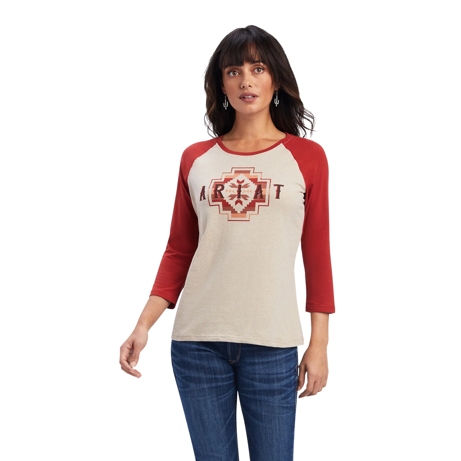 Ariat Women's Classic 3/4 Sleeve Tee - Oatmeal Heather / Sunrise