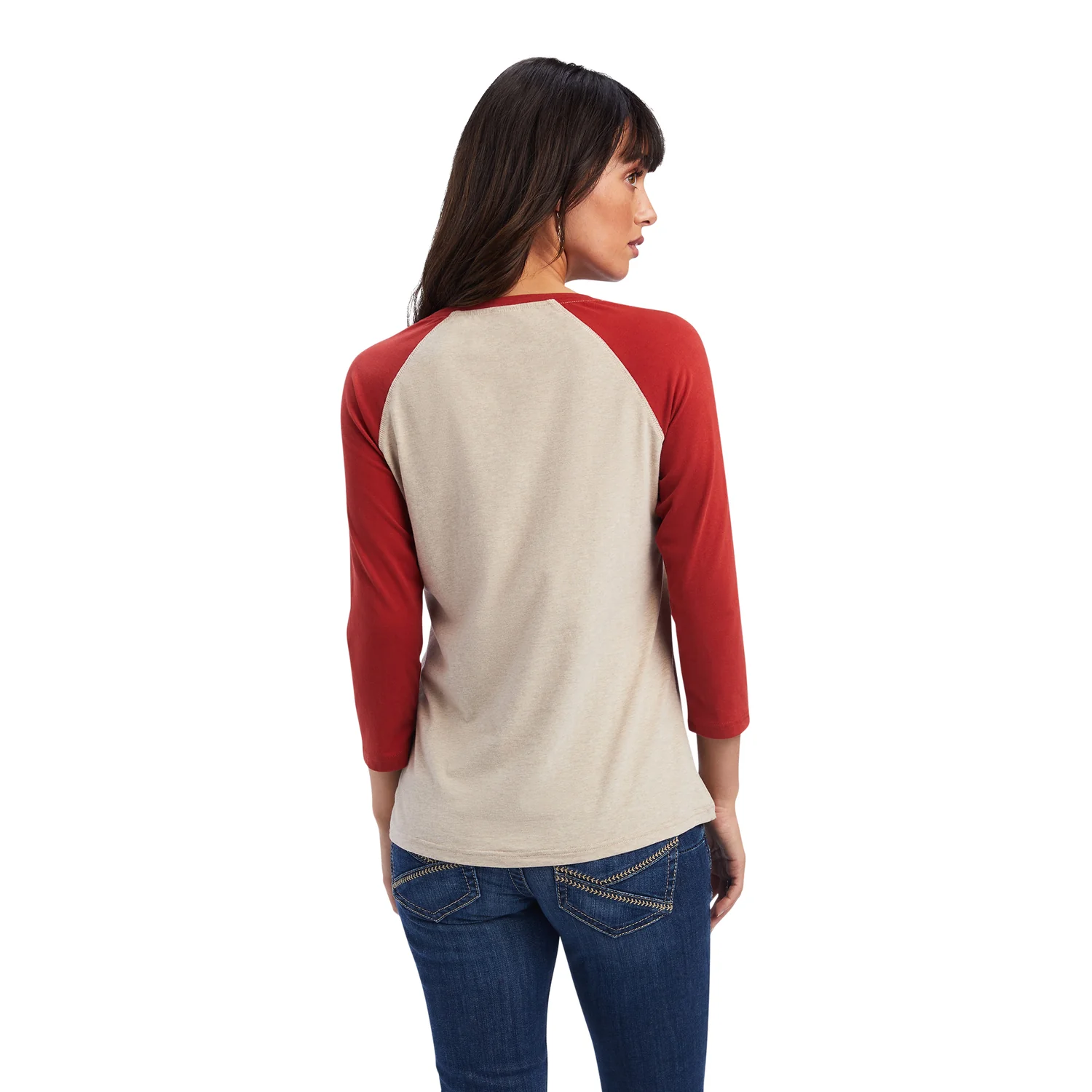 Ariat Women's Classic 3/4 Sleeve Tee - Oatmeal Heather / Sunrise - Image 2
