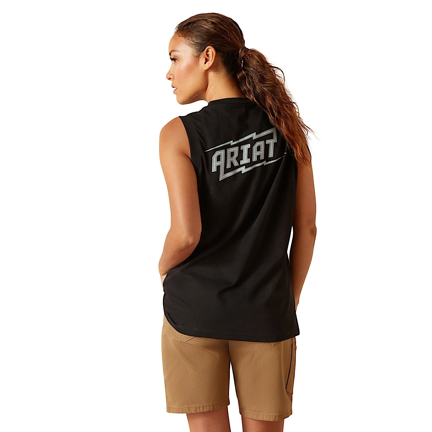 Ariat Womens Rebar Cotton Strong Bolt Sleeveless Tank - Black - Image 2