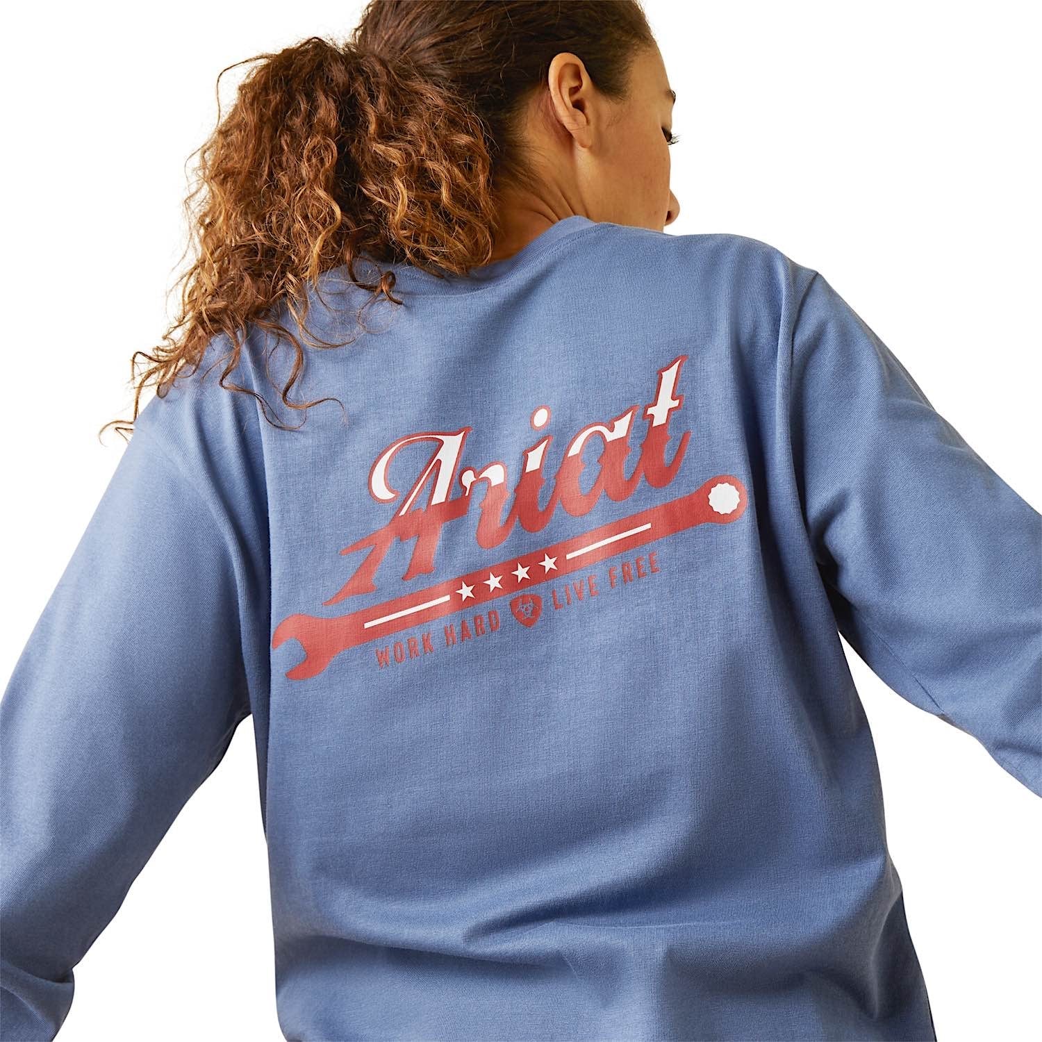 Ariat Womens Rebar Cotton Strong Work Hard L/S Tee Bijou Blue - Image 3