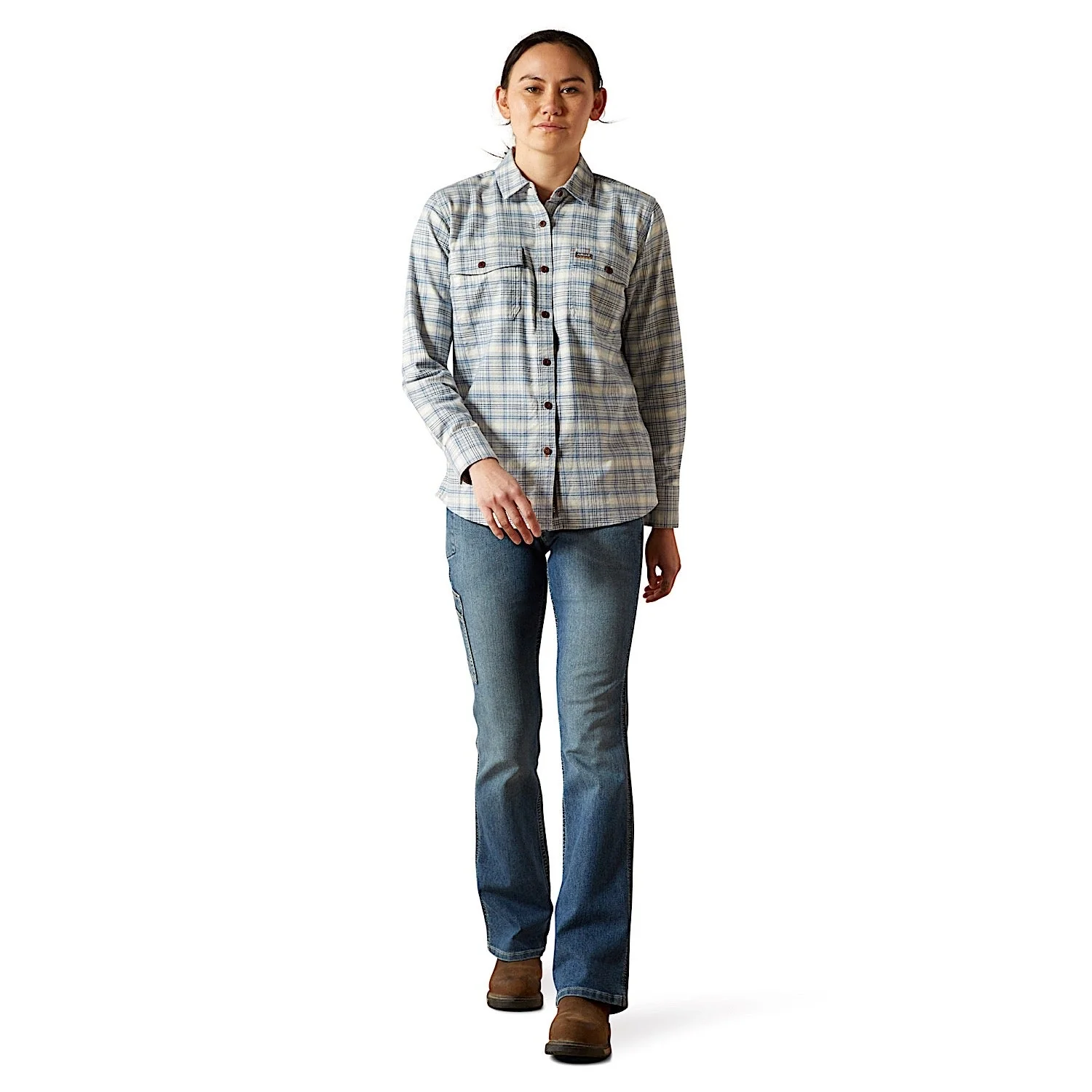 Ariat Women's Rebar Durastretch Flannel Workshirt - Vanilla Ice - Image 3