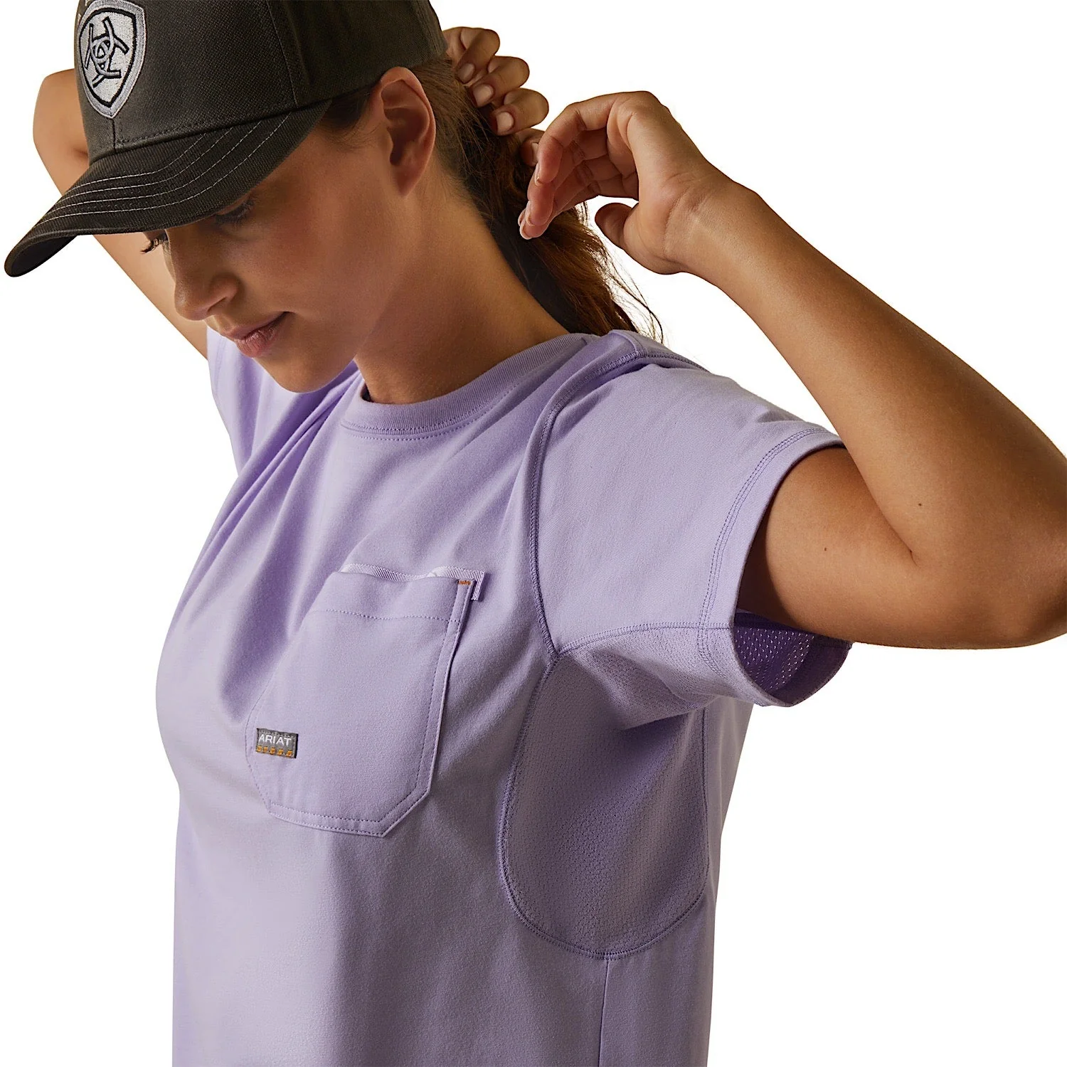 Ariat Women's Rebar Workman Graphic Ariat Logo T-Shirt Lavender - Image 3