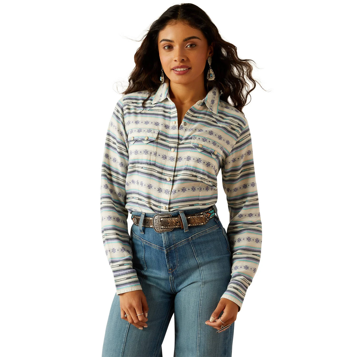 Ariat Women's Seaside Shirt - Geo Stream Serape Jacquard Print