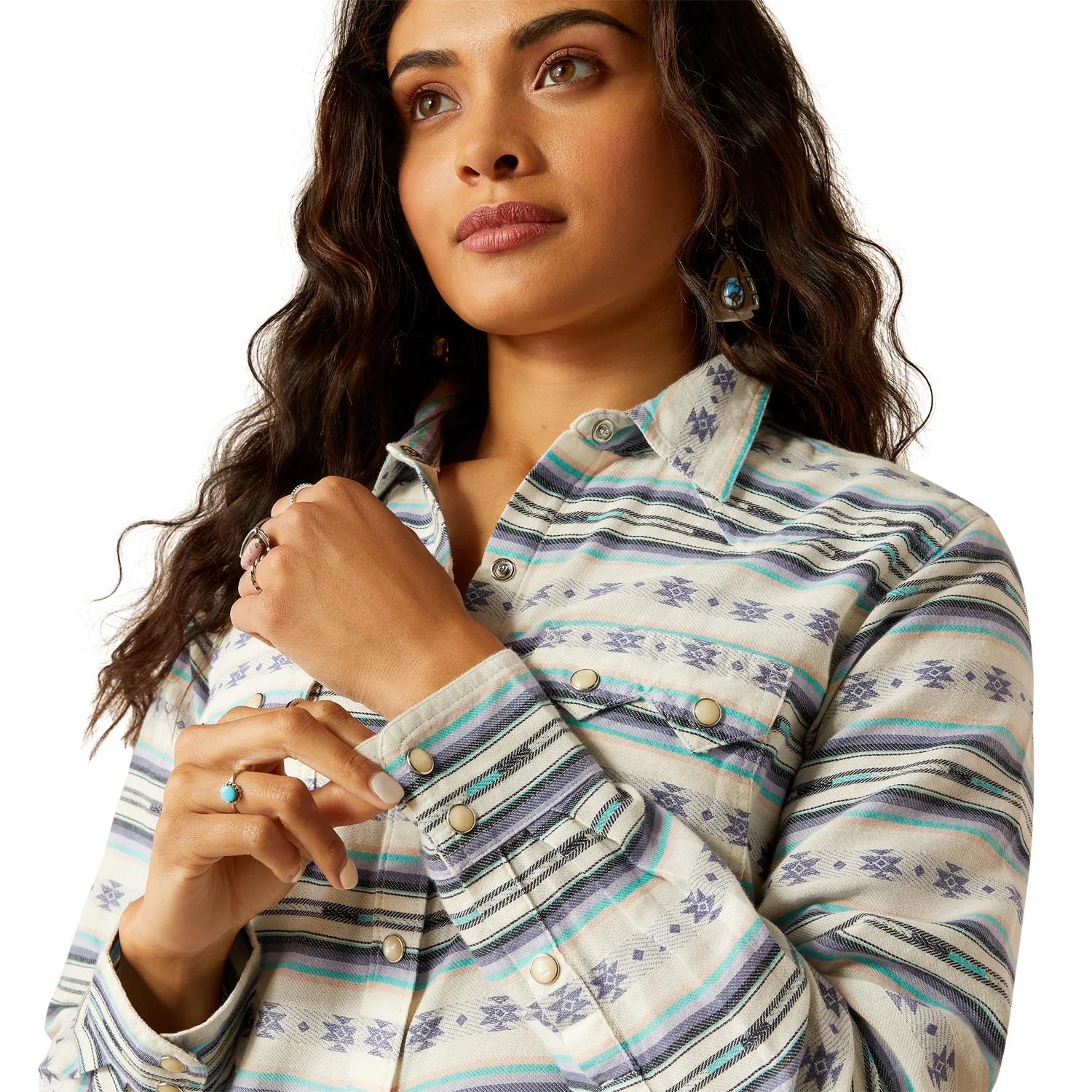 Ariat Women's Seaside Shirt - Geo Stream Serape Jacquard Print - Image 3