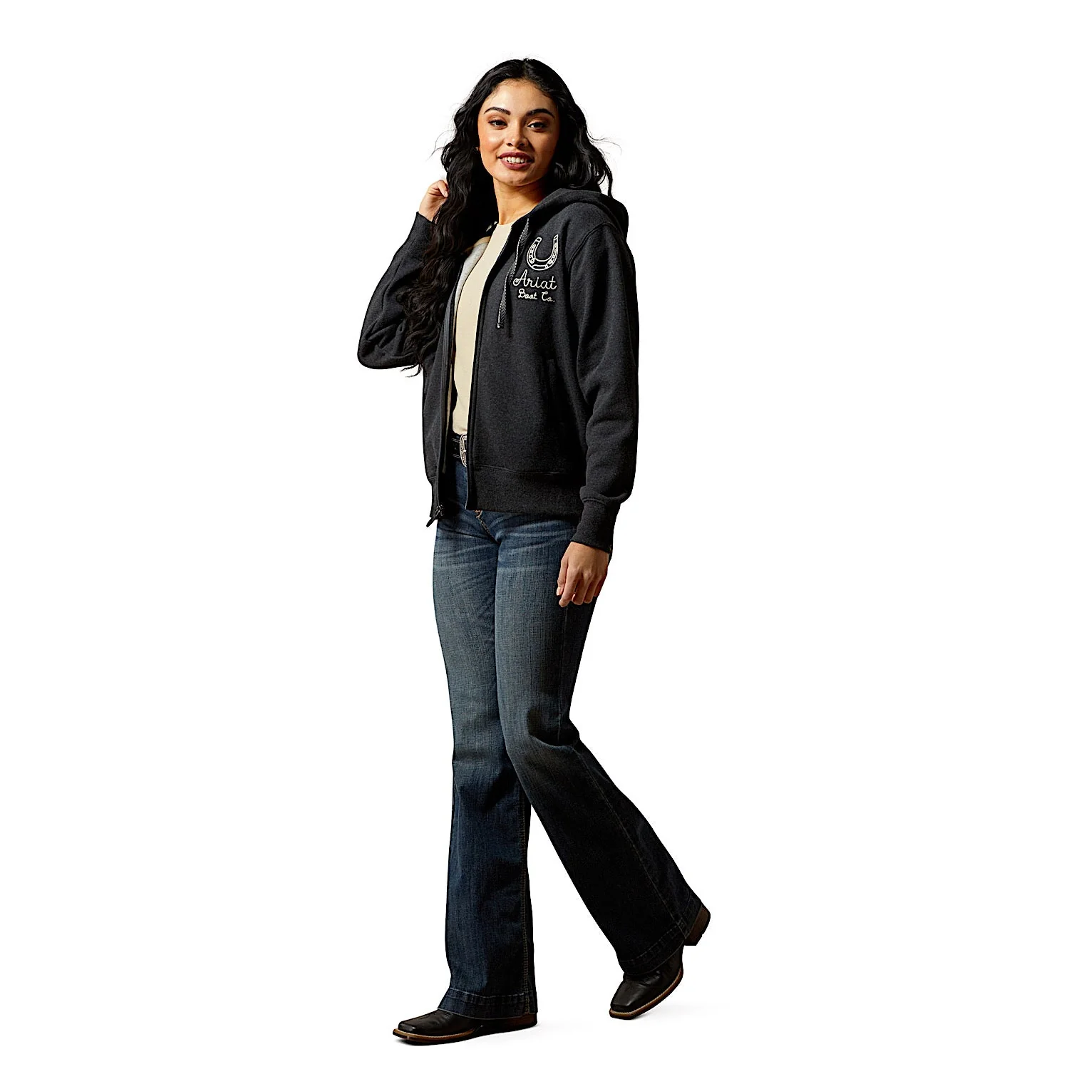 Ariat Women's Stitched Full Zip Hoodie - Charcoal Heather - Image 3