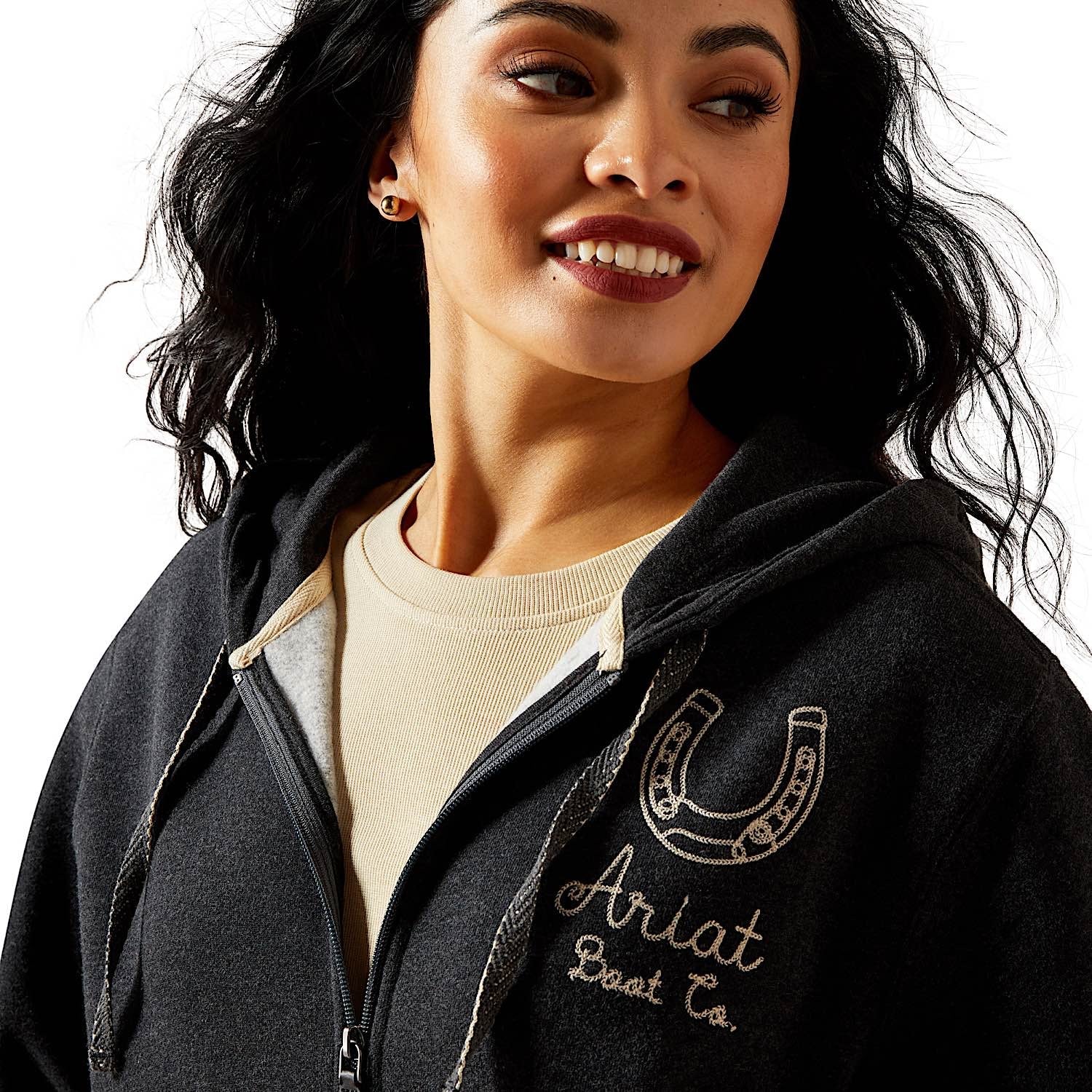 Ariat Women's Stitched Full Zip Hoodie - Charcoal Heather - Image 4