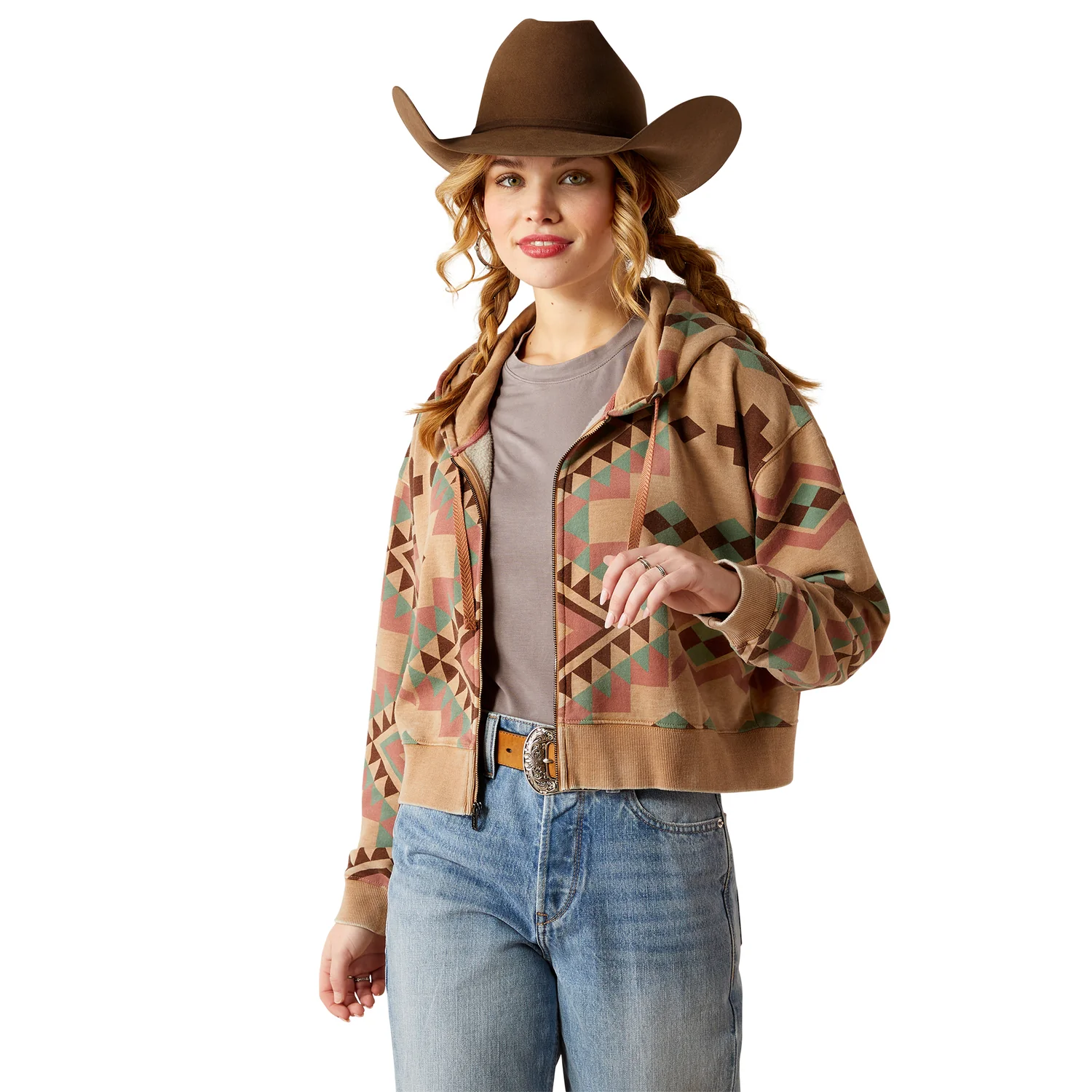Ariat Women's Sunset Crop Hoodie - Spark Geo Jacquard