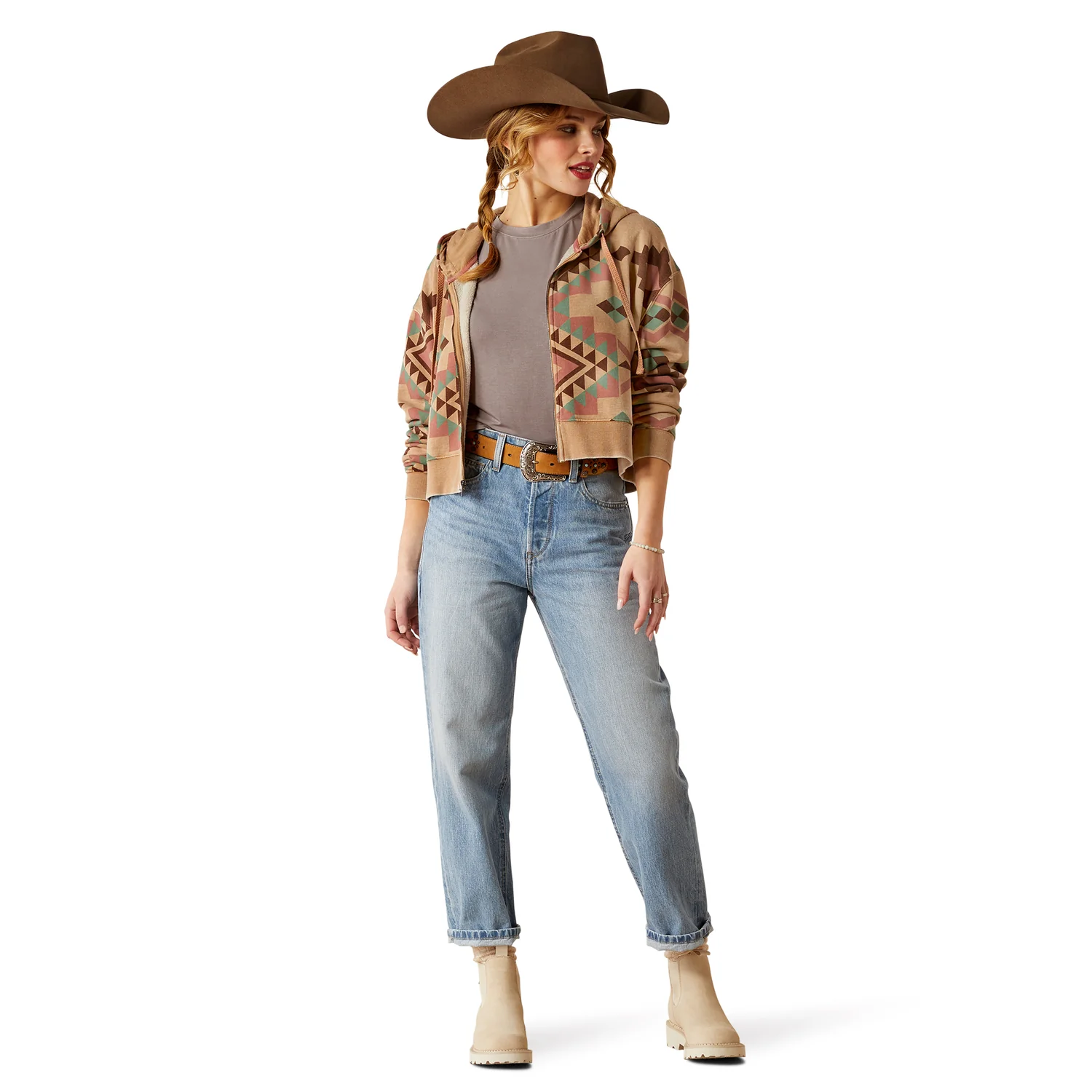 Ariat Women's Sunset Crop Hoodie - Spark Geo Jacquard - Image 4